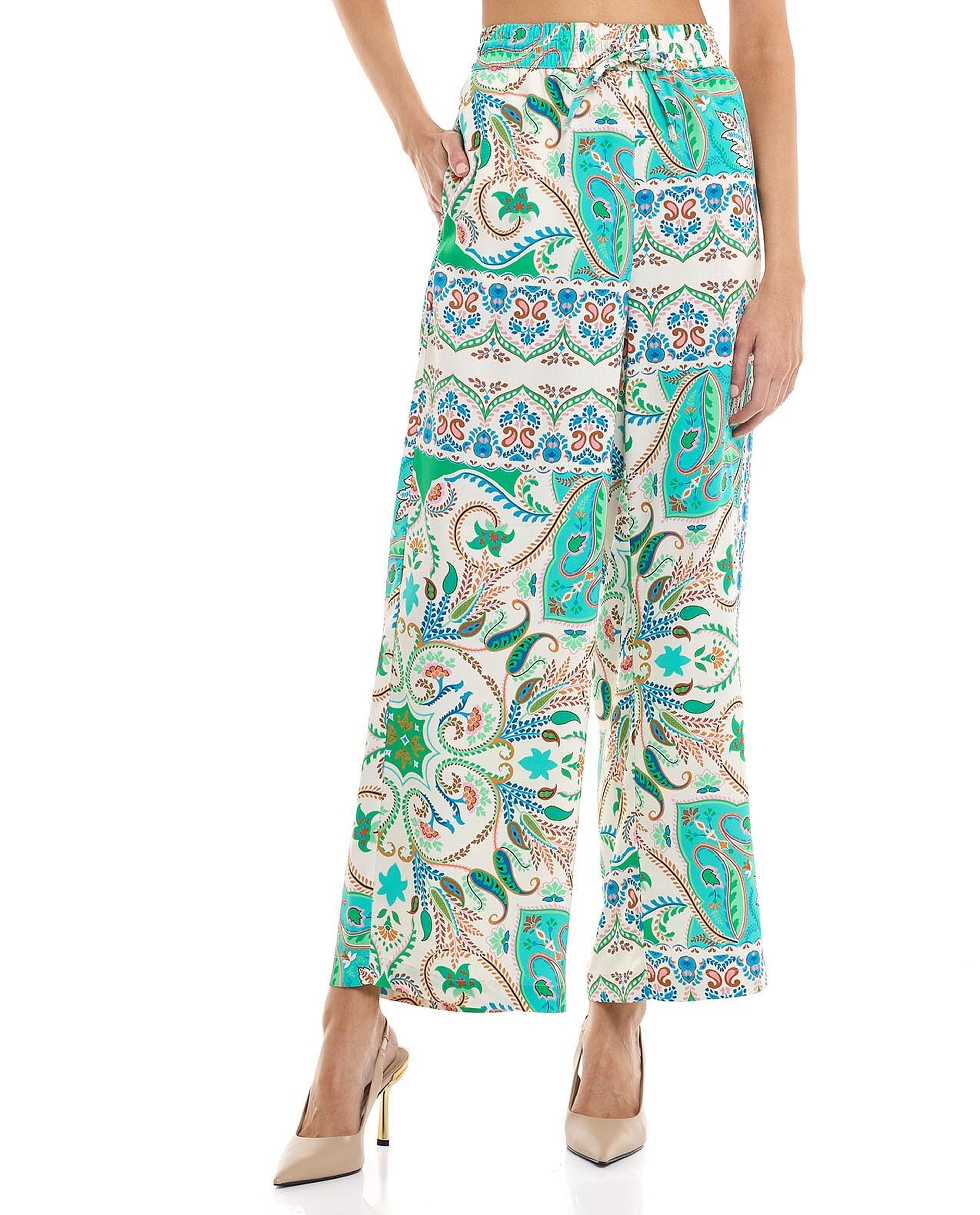Patterned Wide Leg Pants with Drawstring Waist