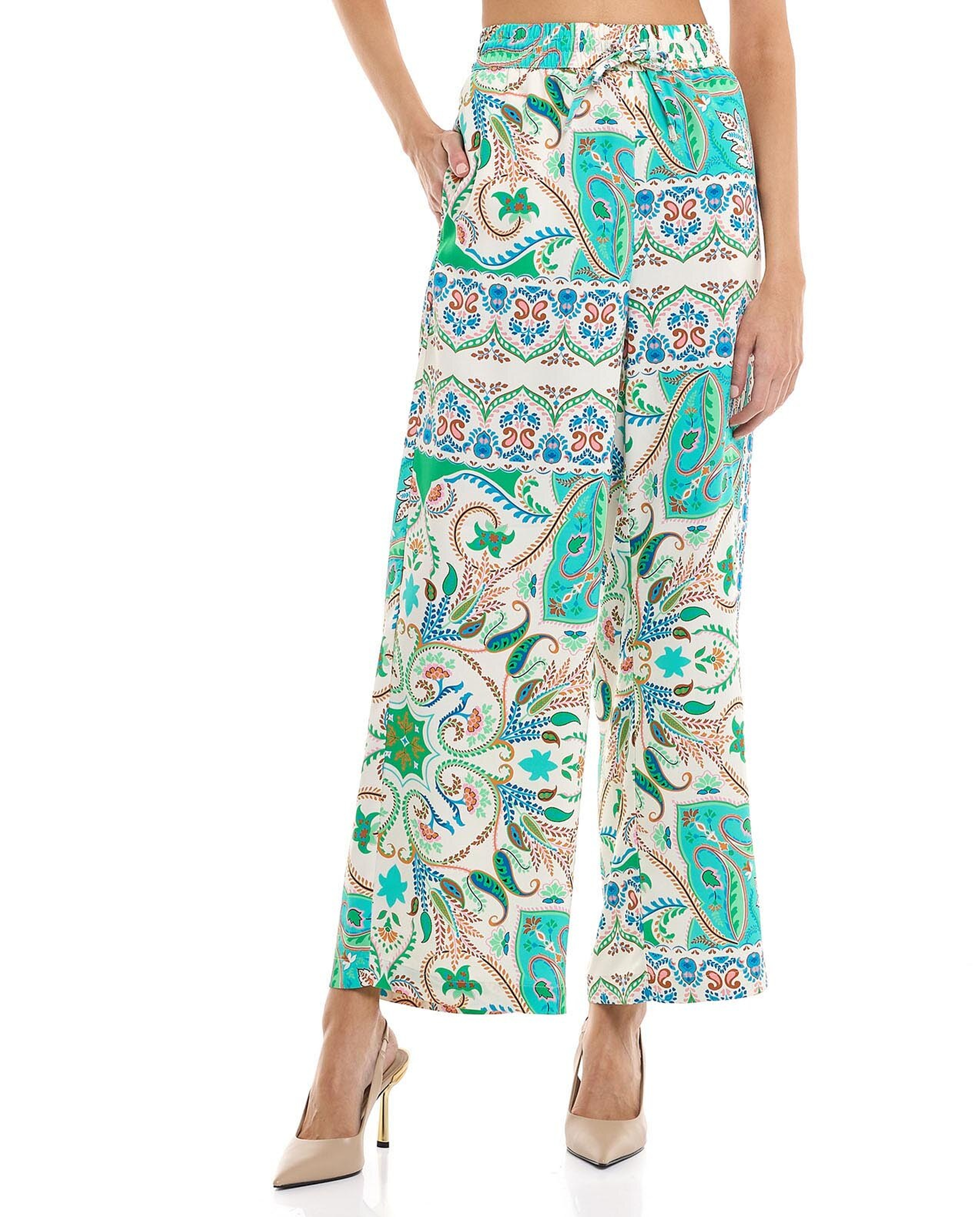 Patterned Wide Leg Pants with Drawstring Waist