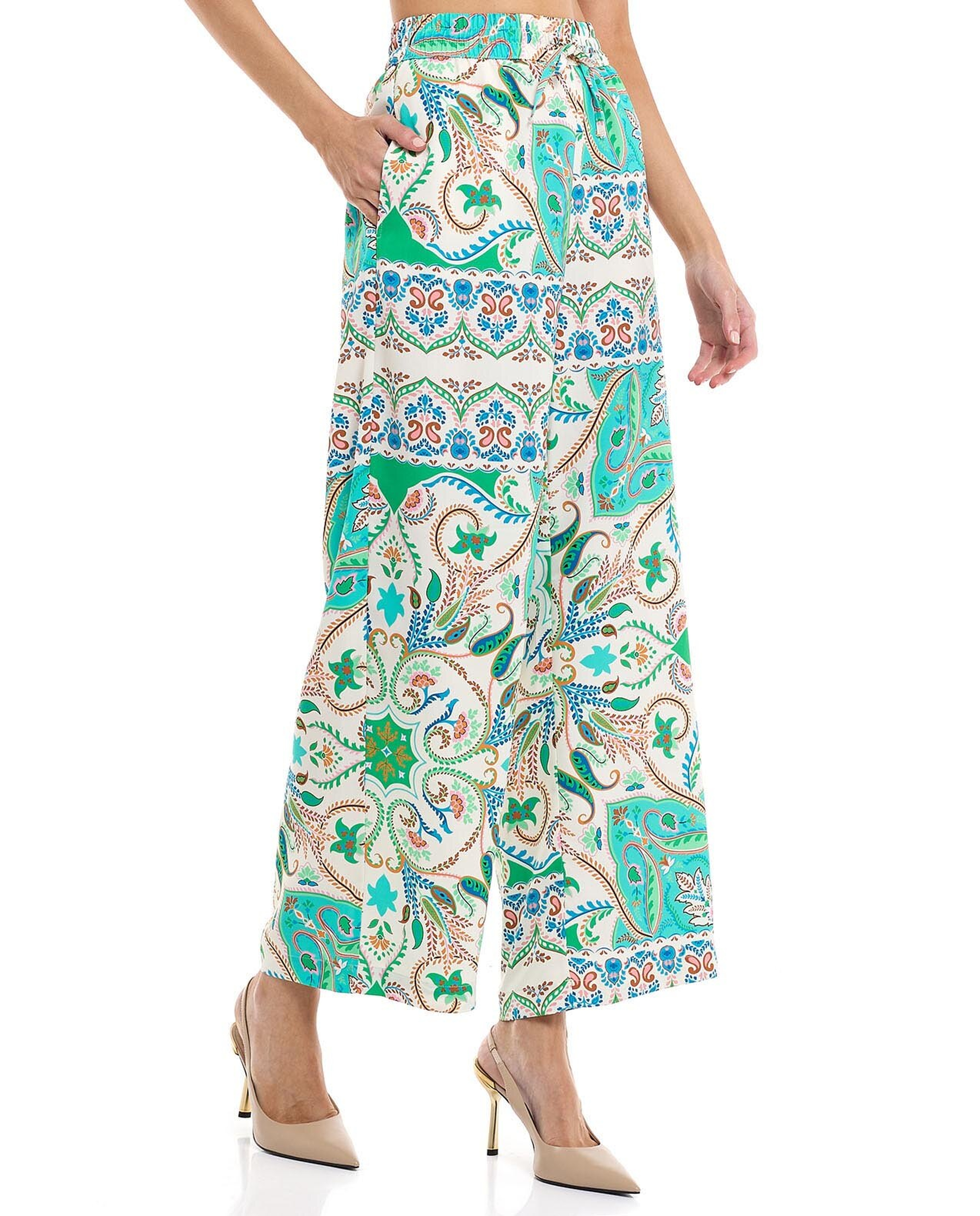 Patterned Wide Leg Pants with Drawstring Waist