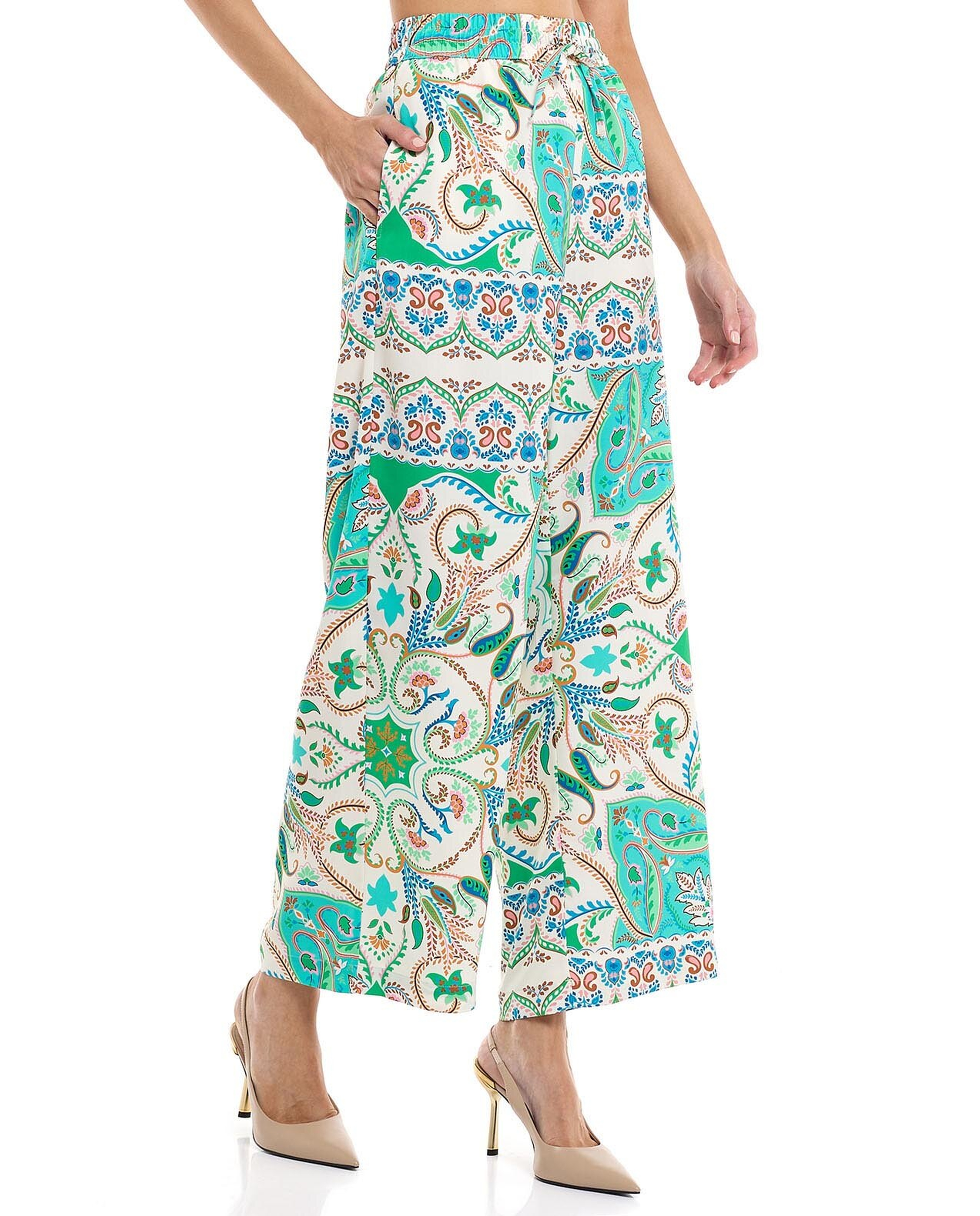 Patterned Wide Leg Pants with Drawstring Waist