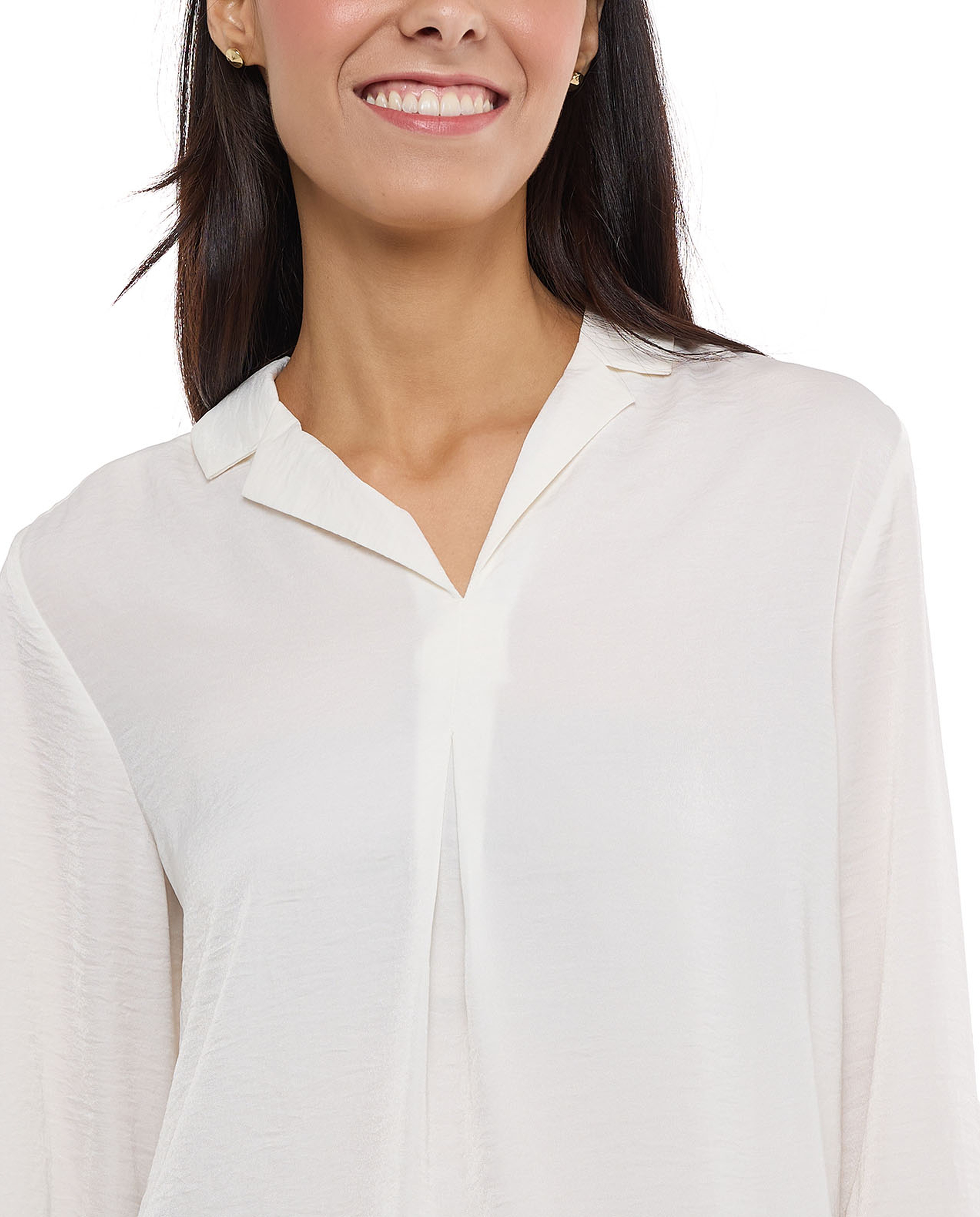 Solid Shirt with Lapel Collar and 3/4 Sleeves