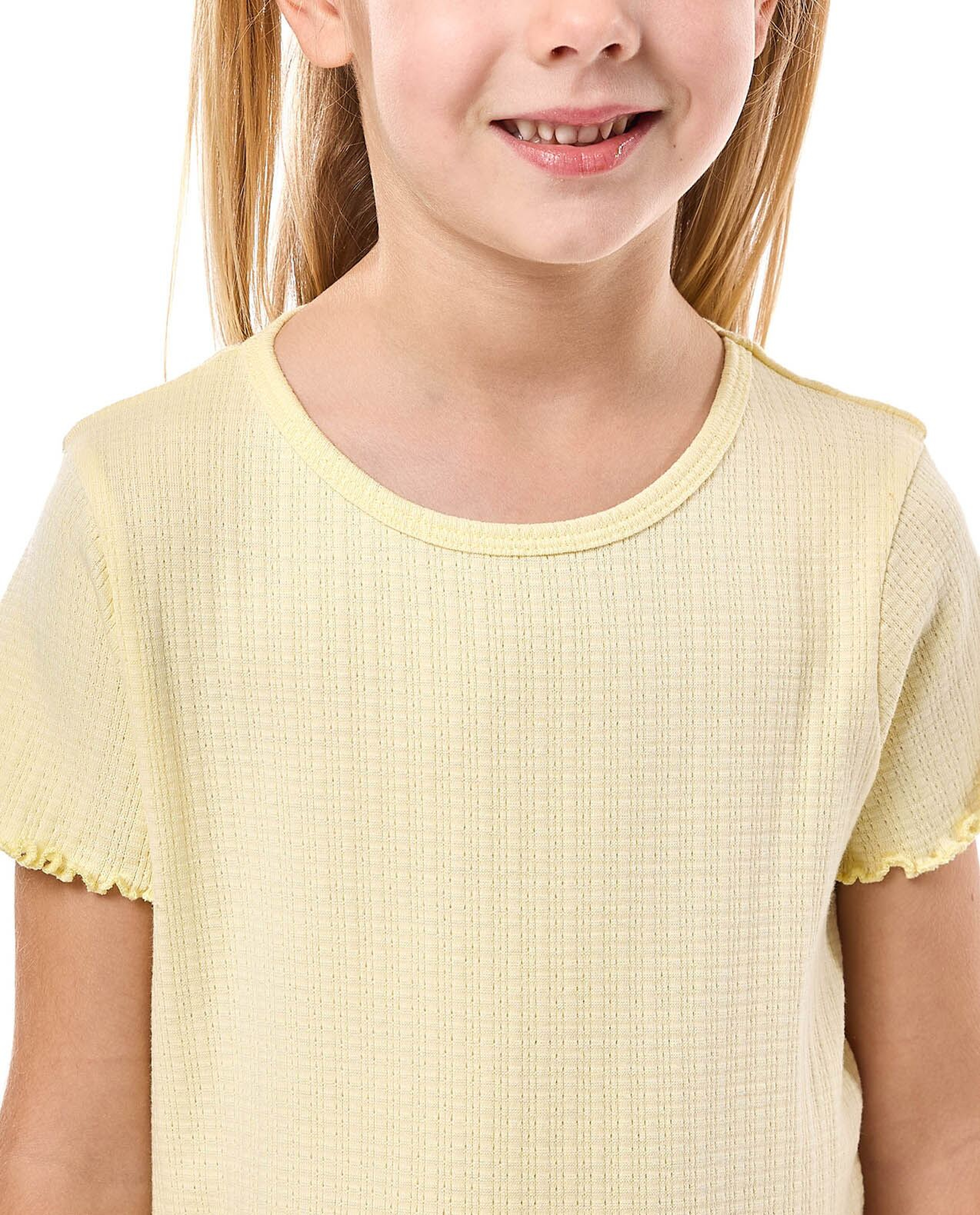 Textured Top with Crew Neck and Short Sleeves