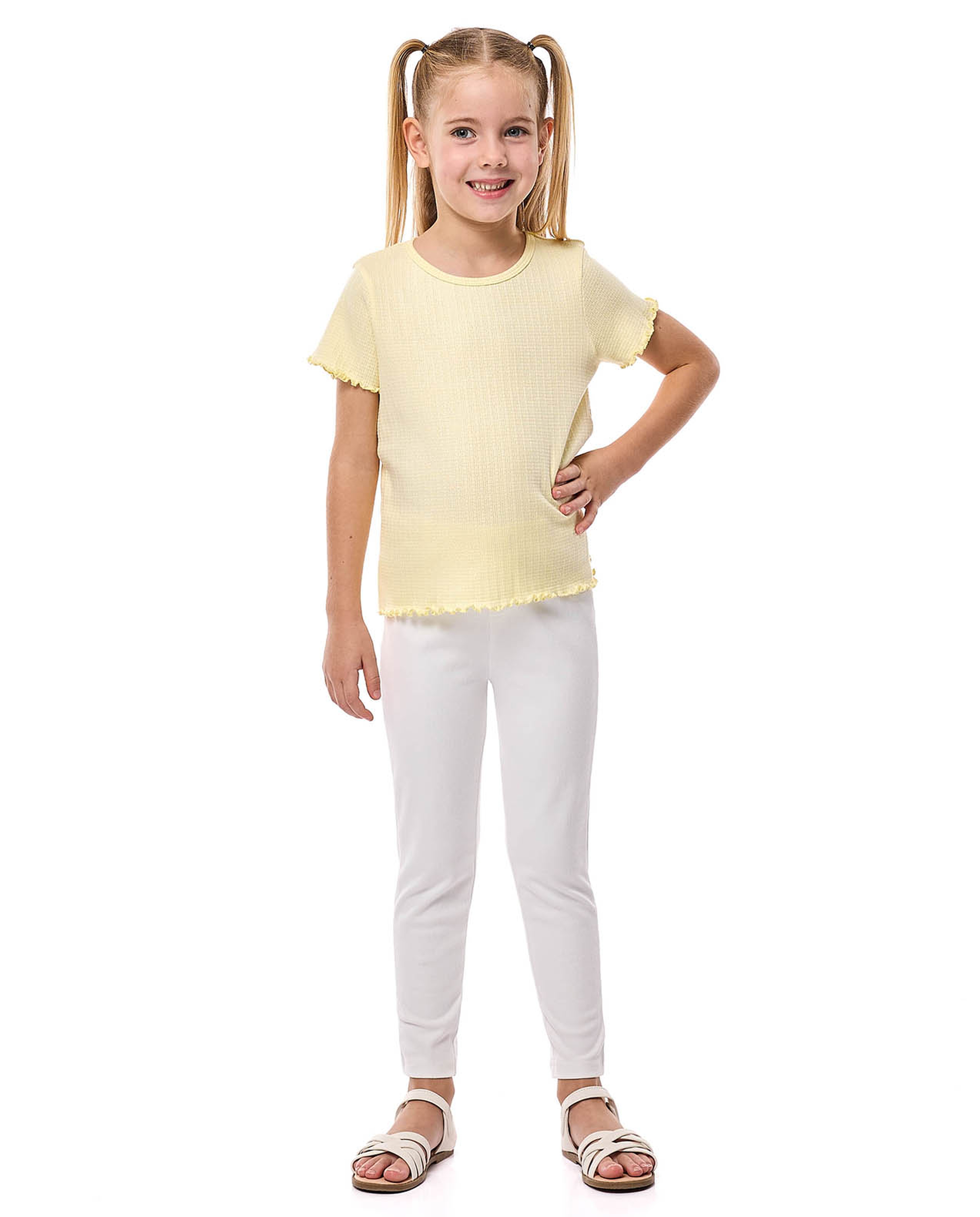 Textured Top with Crew Neck and Short Sleeves