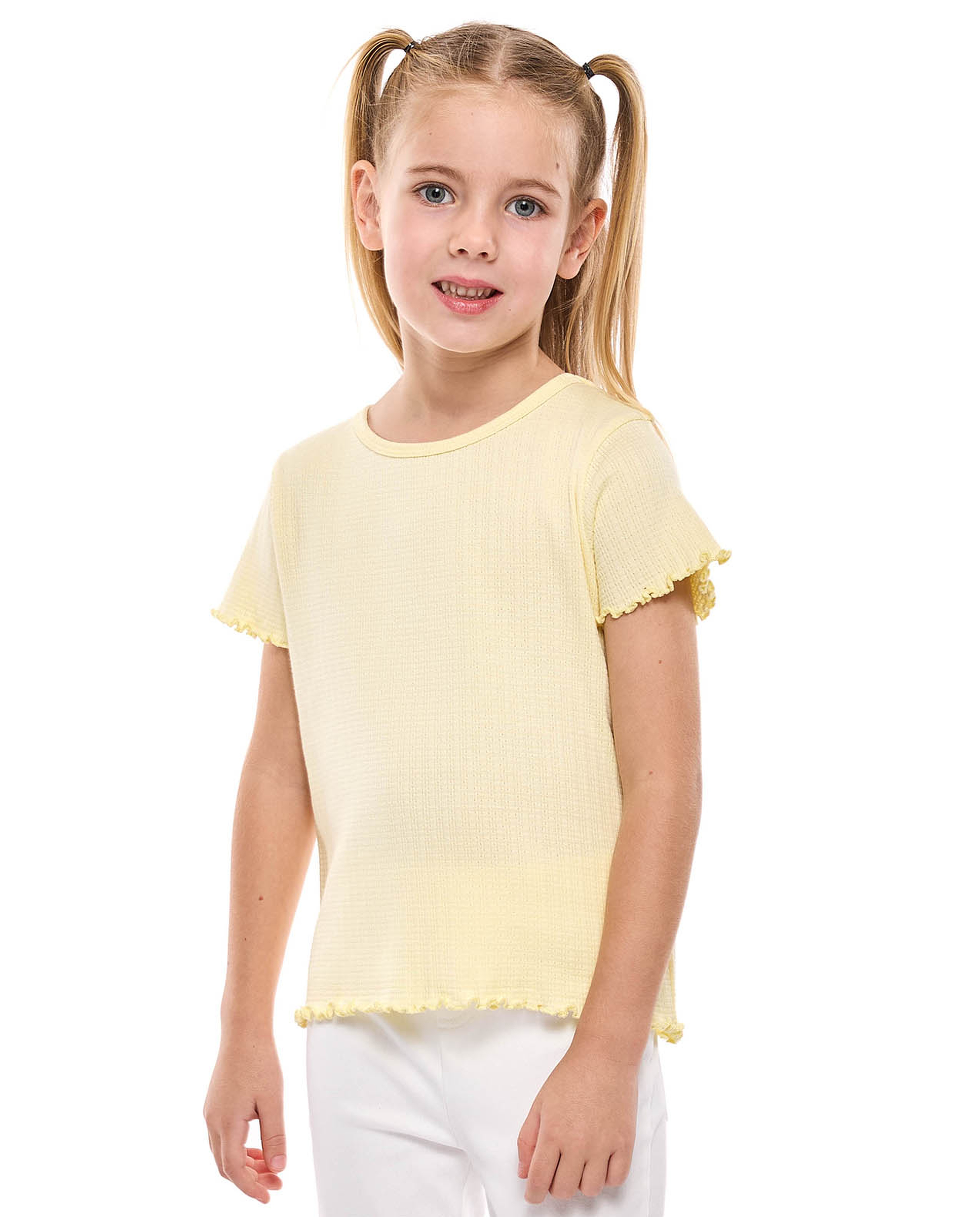 Textured Top with Crew Neck and Short Sleeves