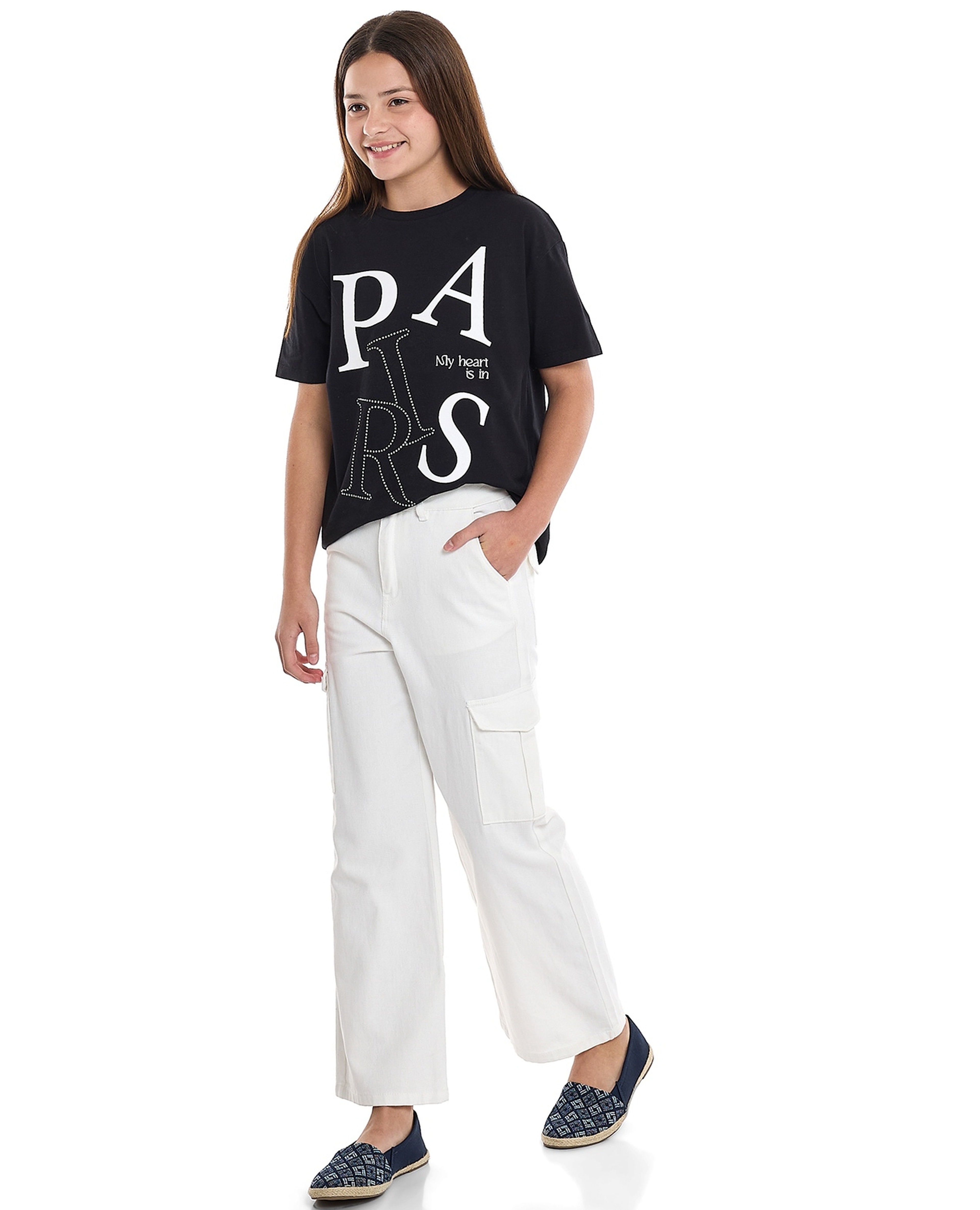 Solid Wide Leg Cargo Jeans with Button Closure