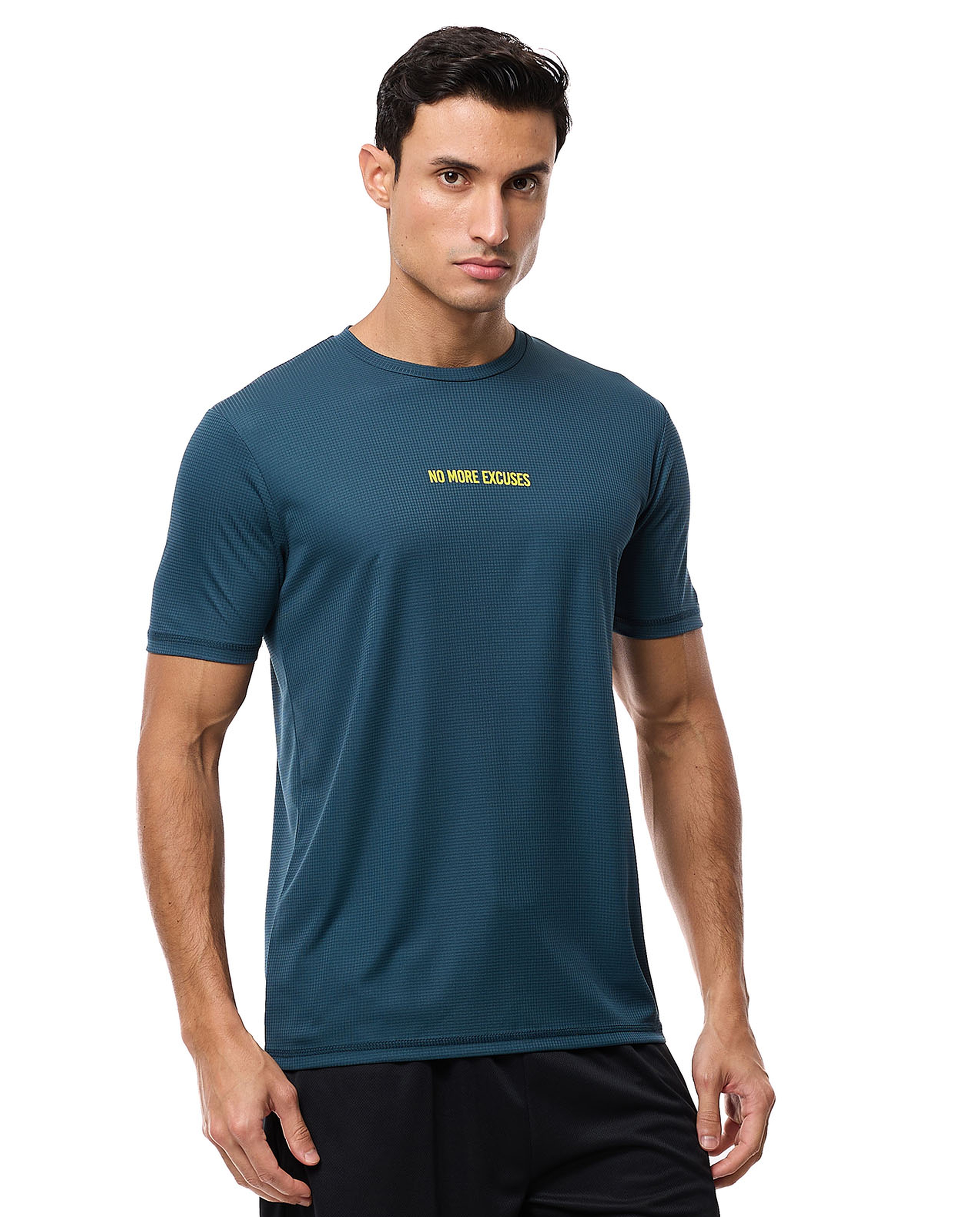 Typography Print Active T-Shirt with Crew Neck and Short Sleeves