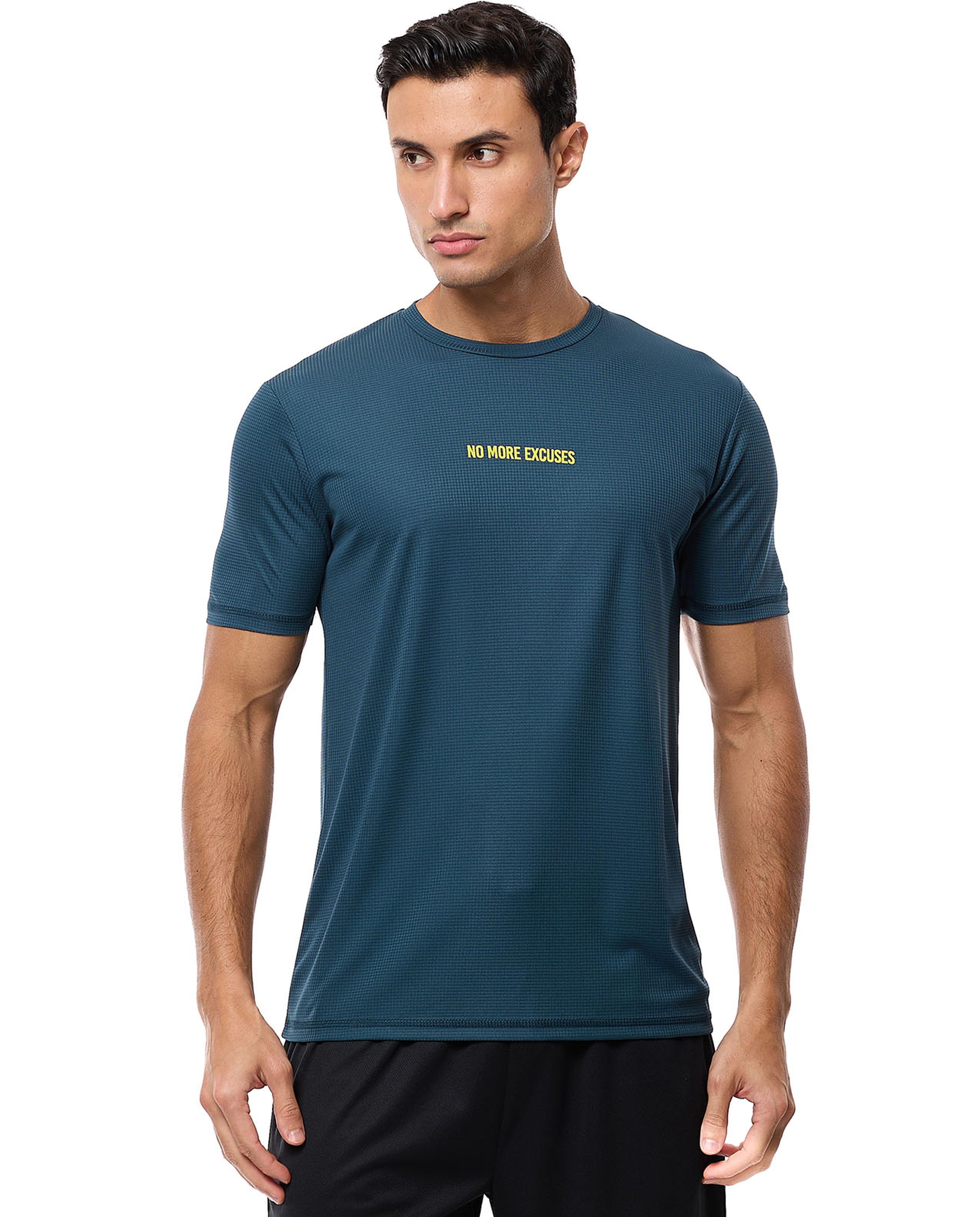 Typography Print Active T-Shirt with Crew Neck and Short Sleeves