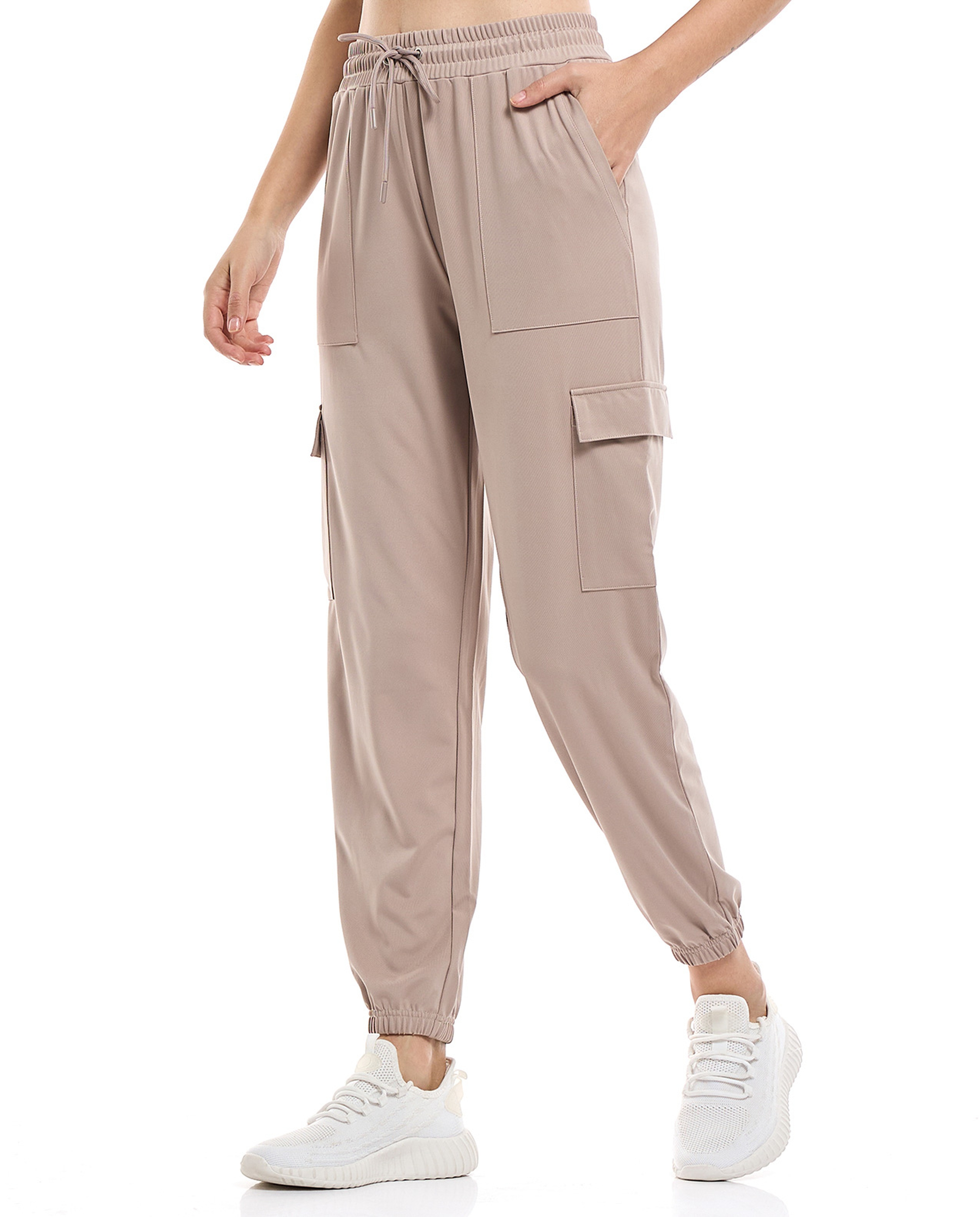 Solid Cargo Joggers with Drawstring Waist