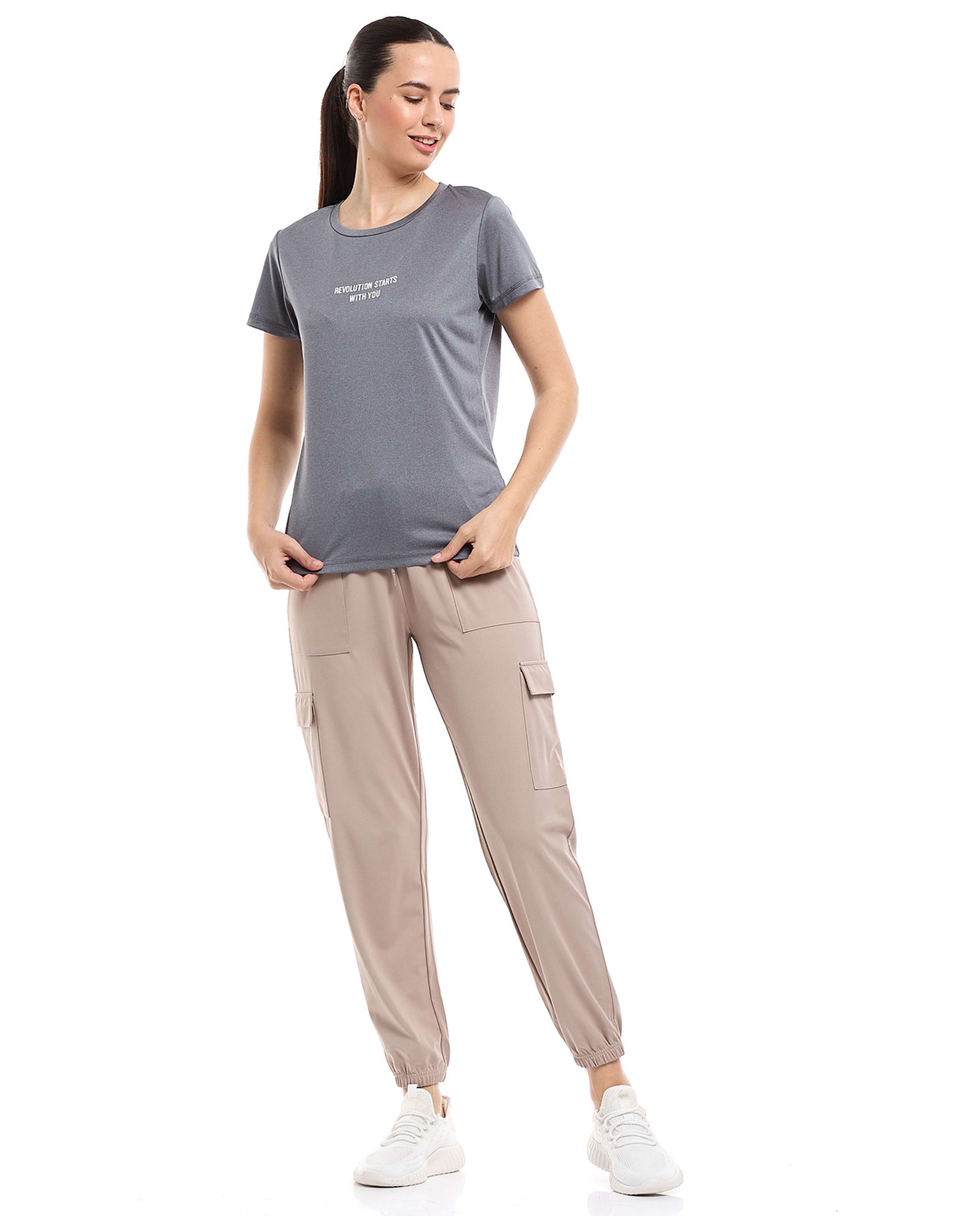 Solid Cargo Joggers with Drawstring Waist