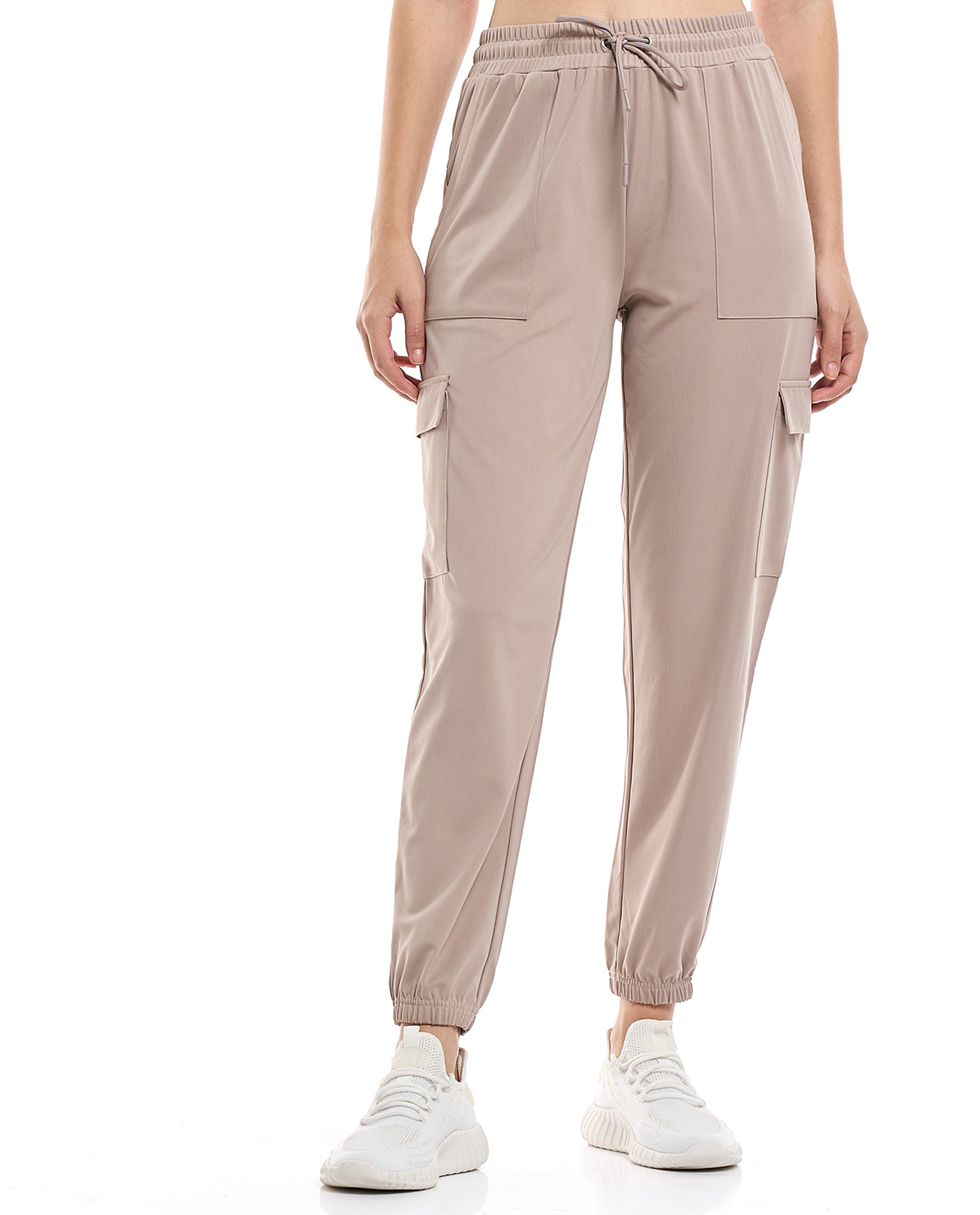 Solid Cargo Joggers with Drawstring Waist