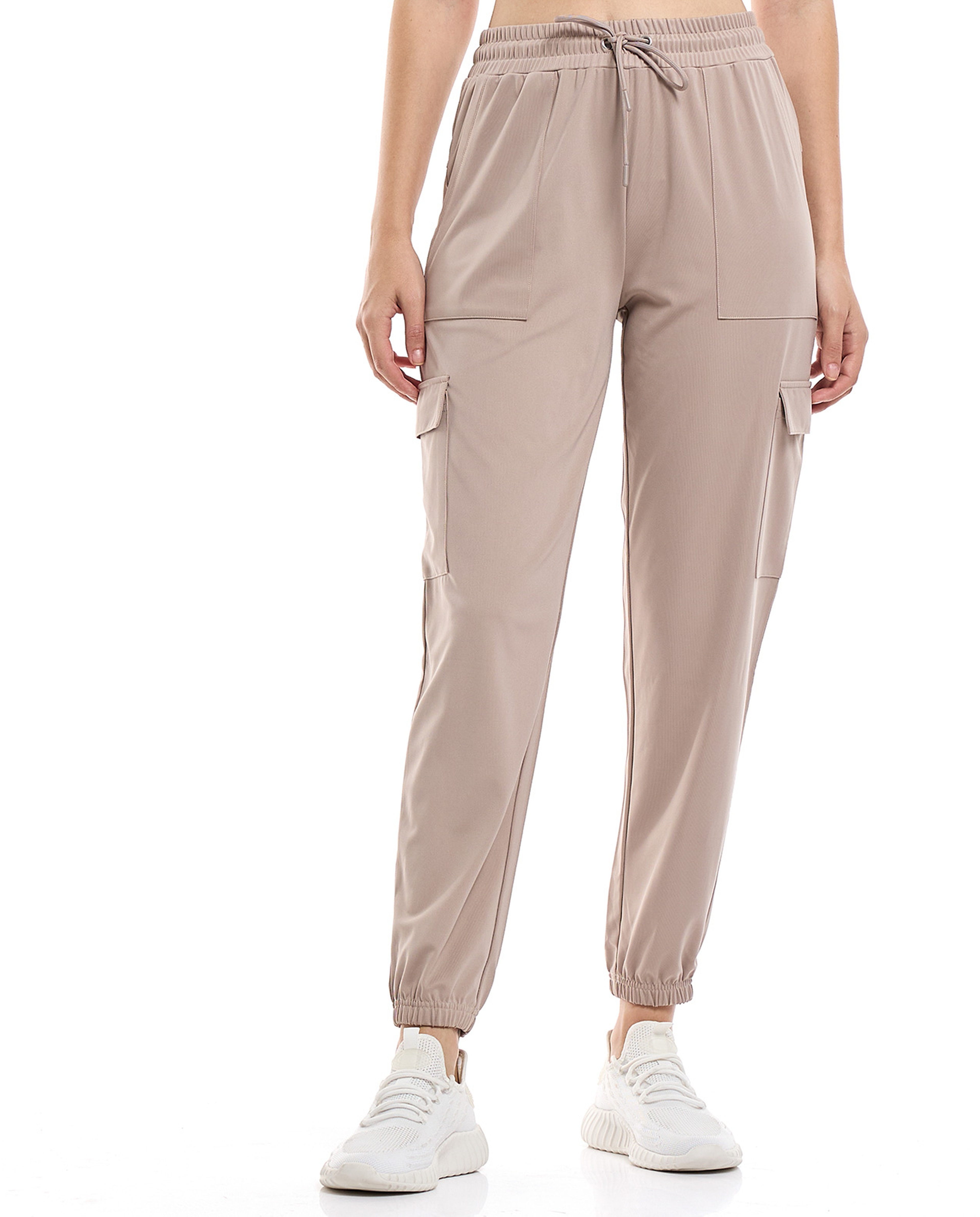 Solid Cargo Joggers with Drawstring Waist