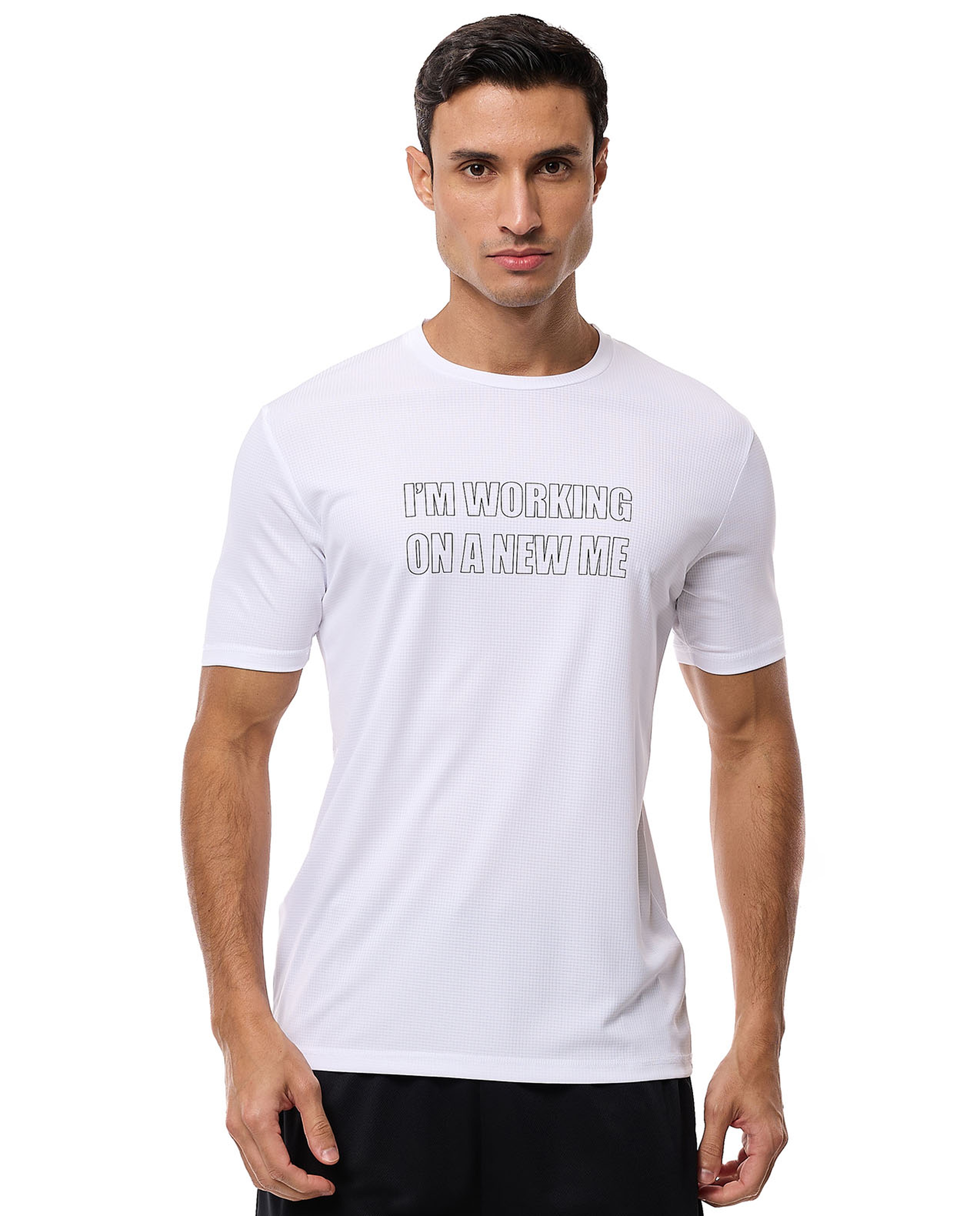 Typography Print Active T-Shirt with Crew Neck and Short Sleeves