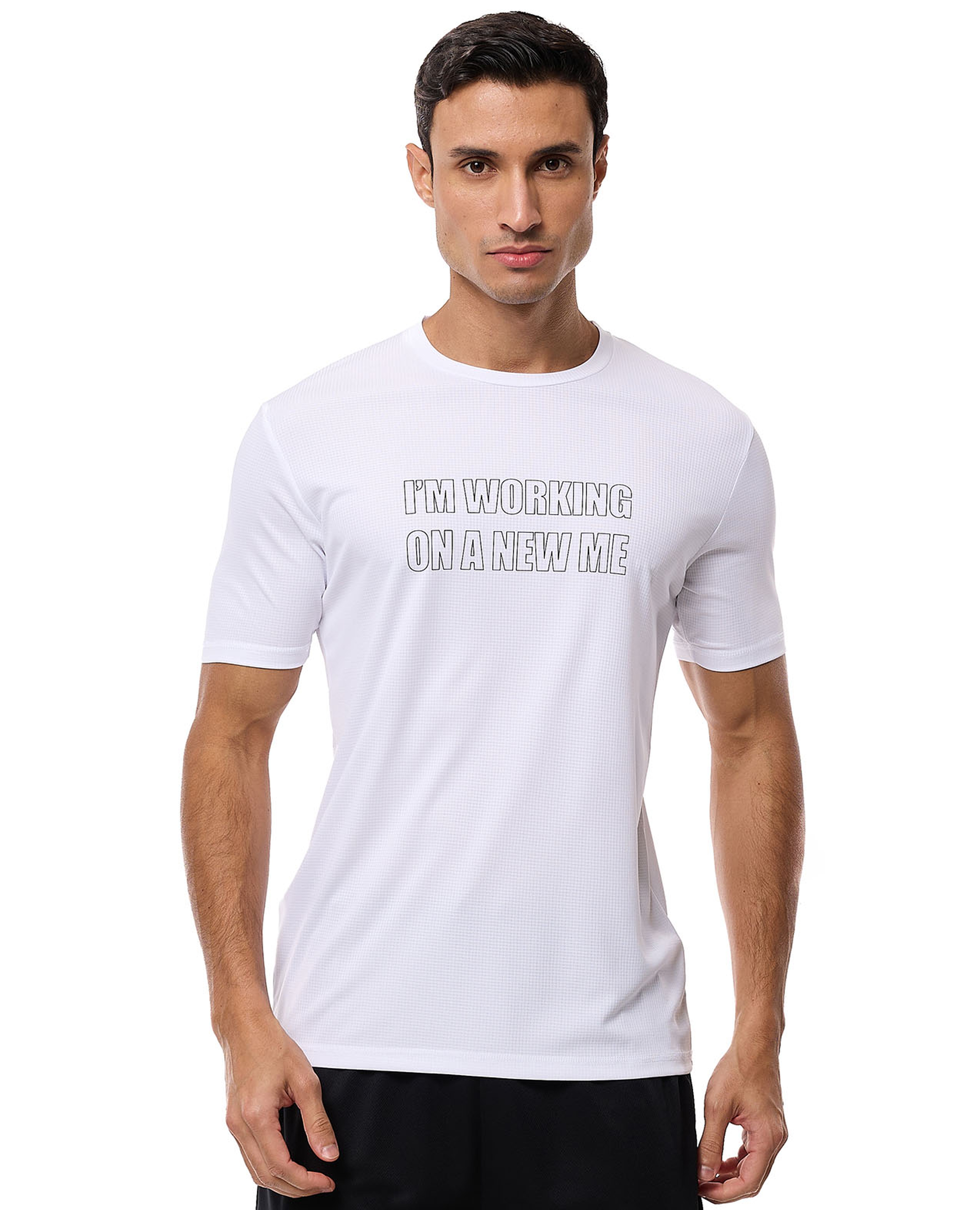 Typography Print Active T-Shirt with Crew Neck and Short Sleeves