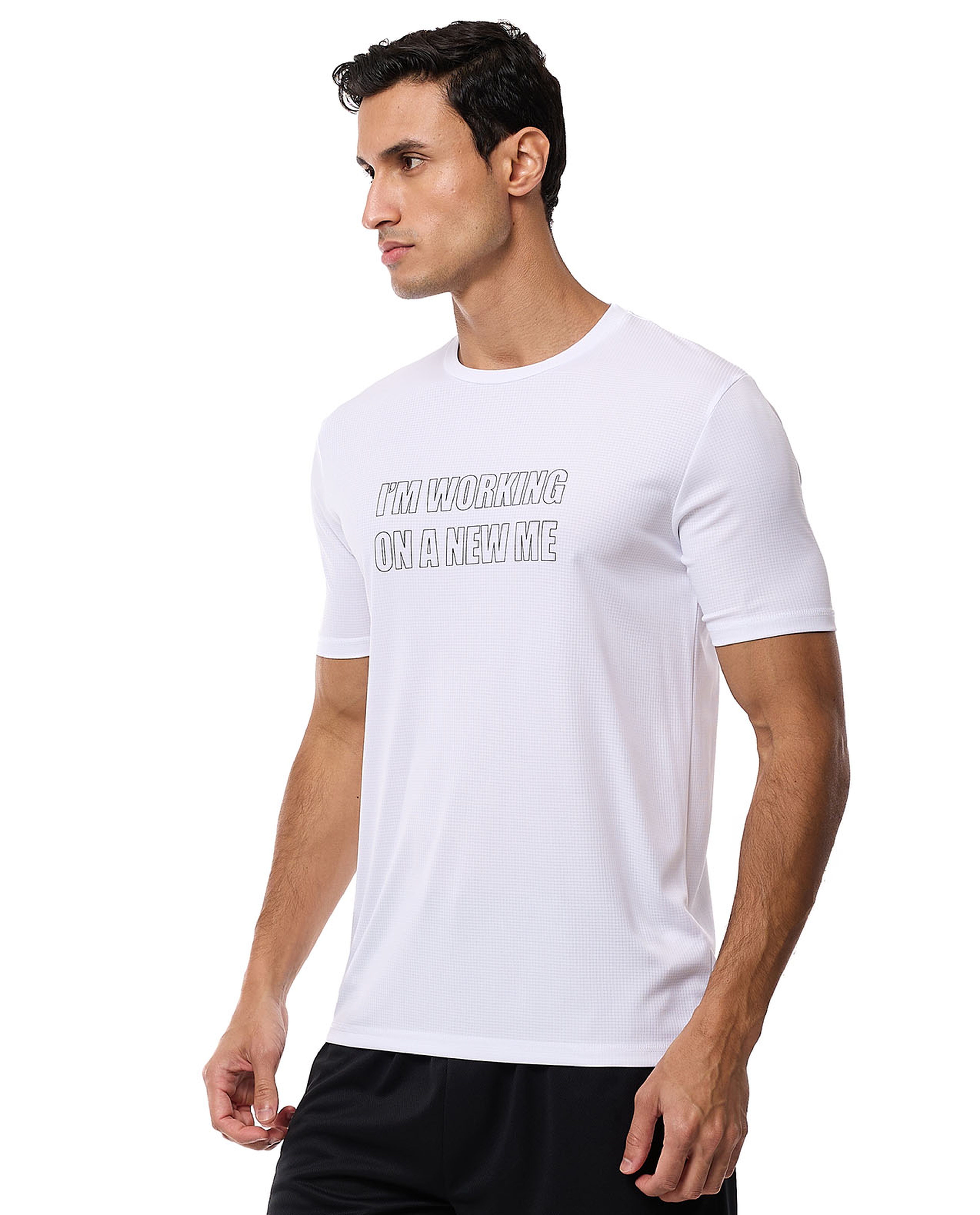 Typography Print Active T-Shirt with Crew Neck and Short Sleeves