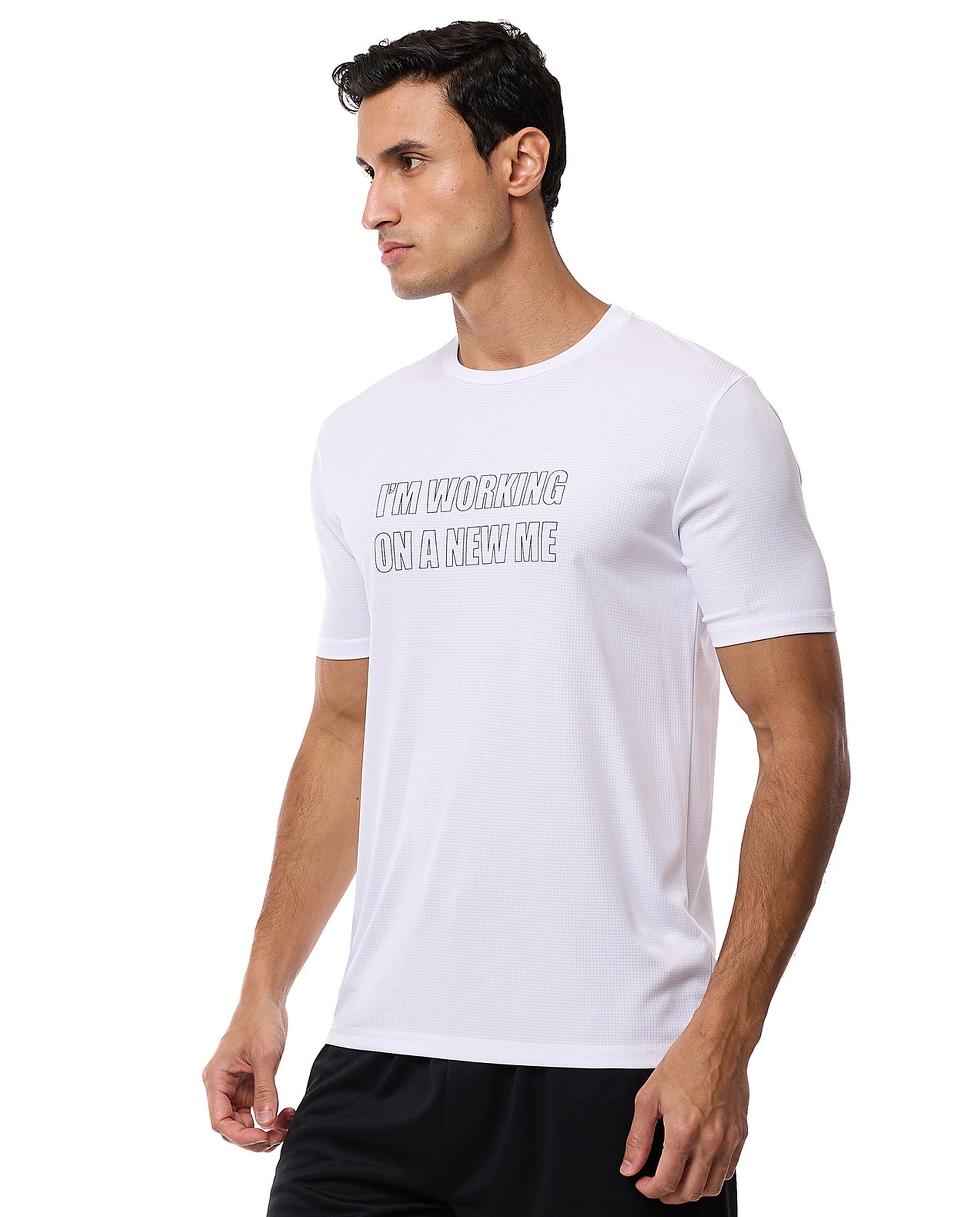 Typography Print Active T-Shirt with Crew Neck and Short Sleeves