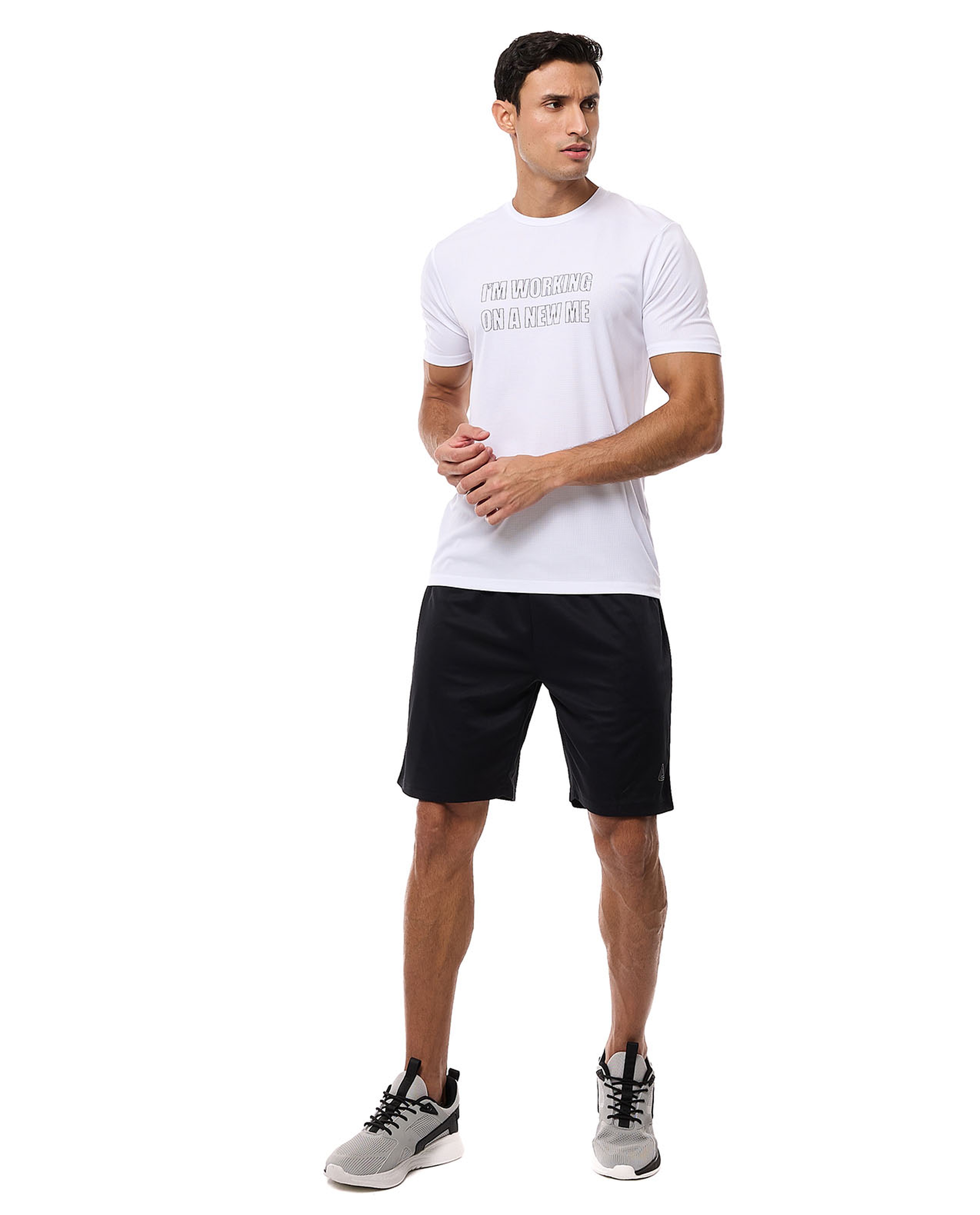 Typography Print Active T-Shirt with Crew Neck and Short Sleeves