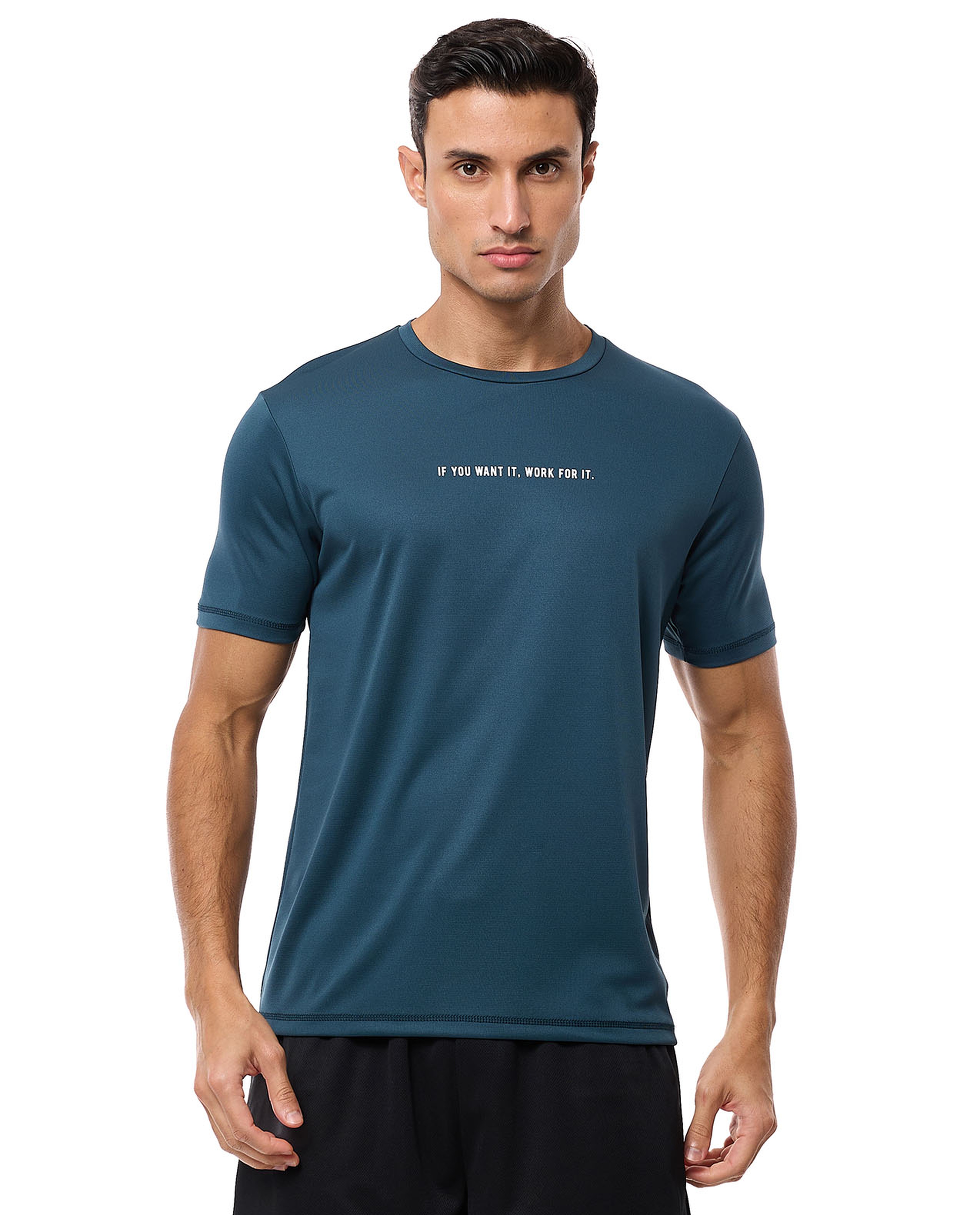 Typography Print Active T-Shirt with Crew Neck and Short Sleeves