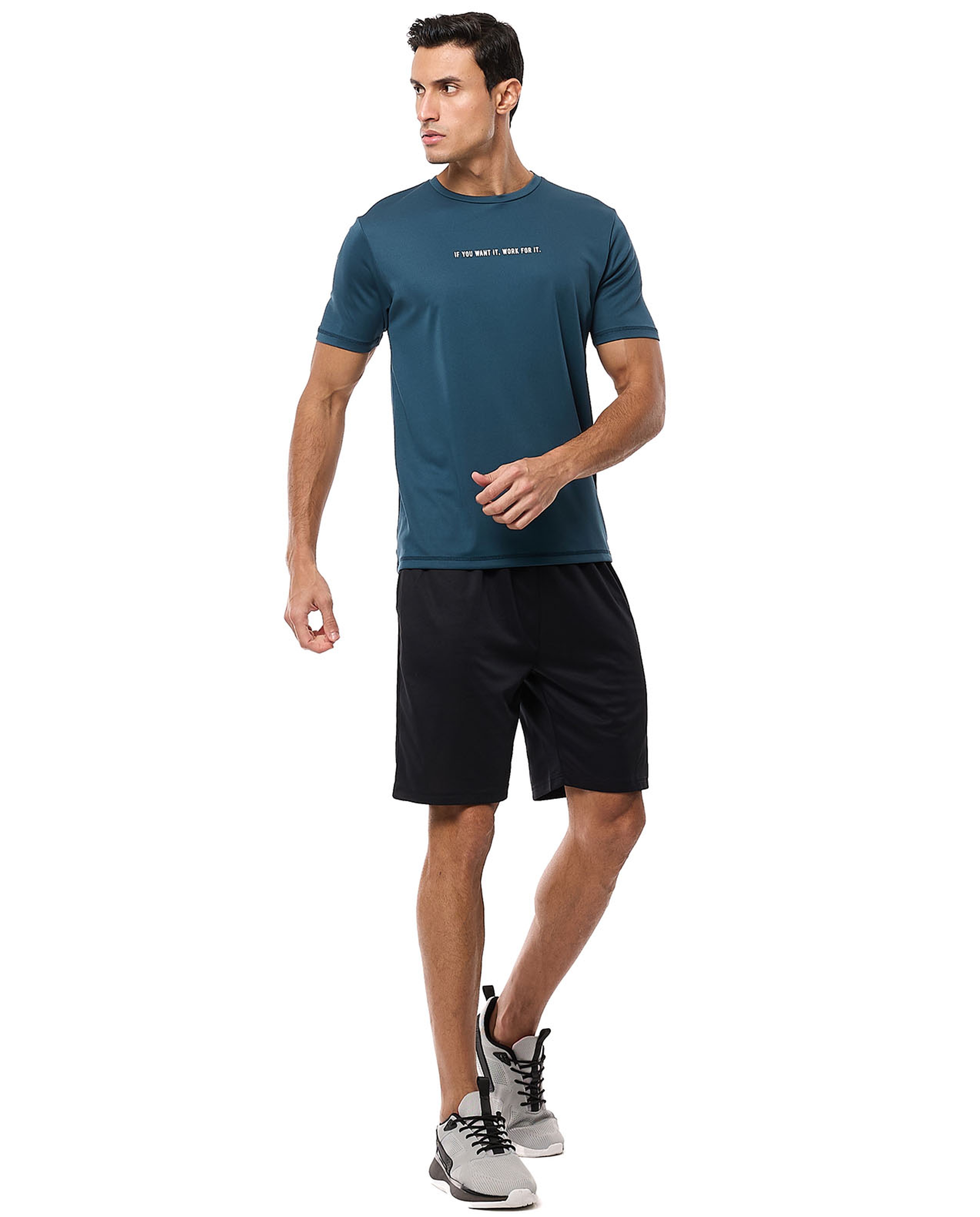 Typography Print Active T-Shirt with Crew Neck and Short Sleeves