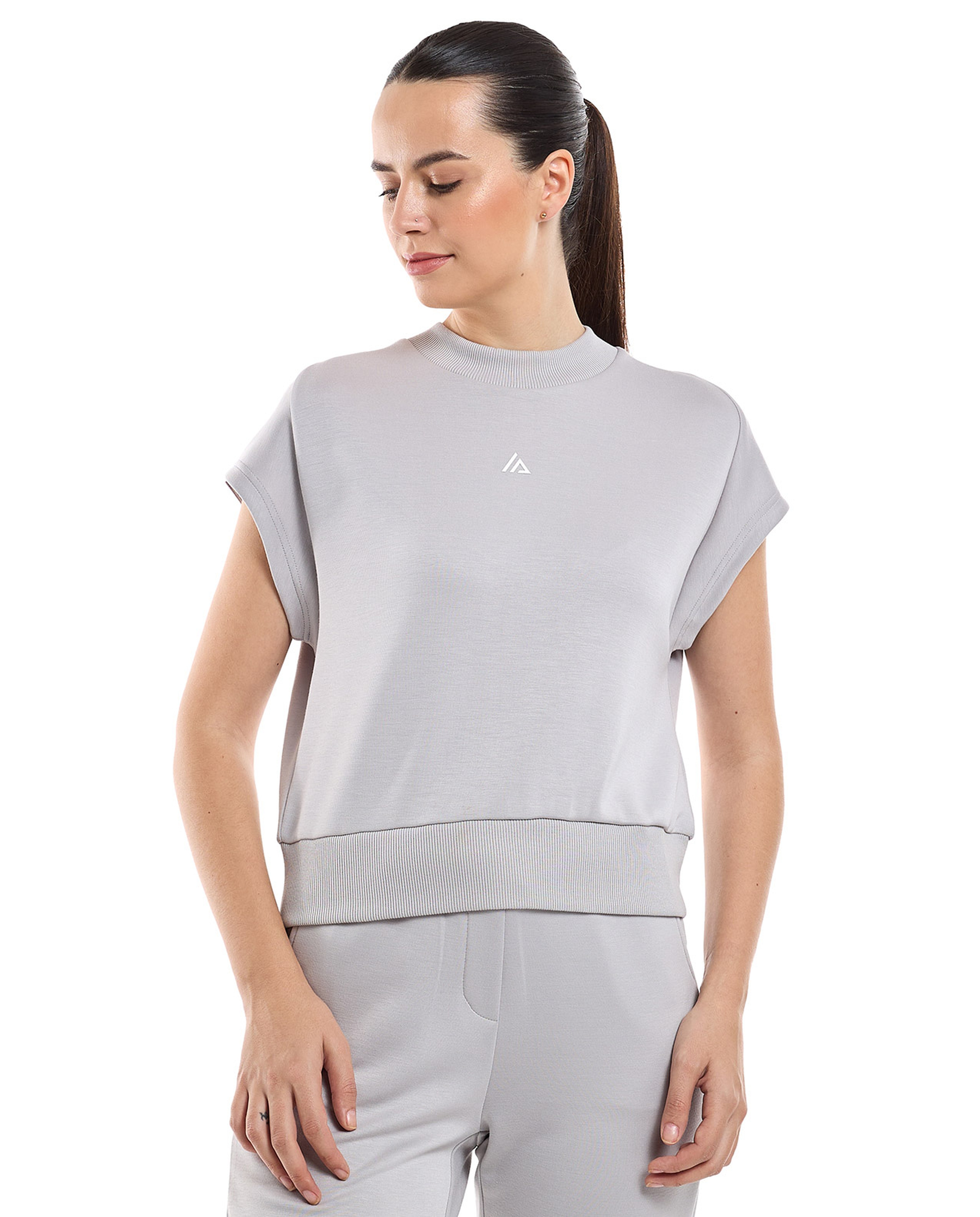 Solid Active Top with Mock Neck and Cap Sleeves