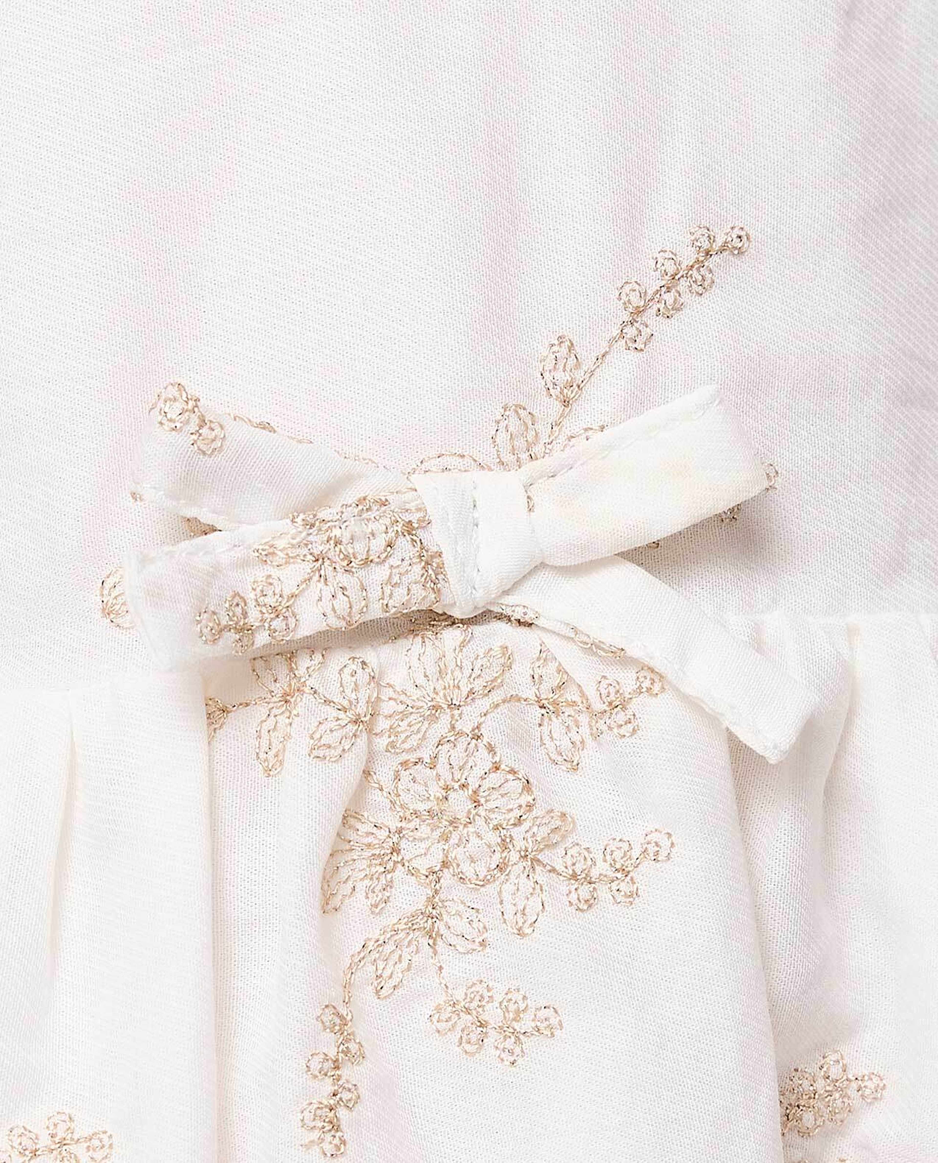 Embroidered Flared Dress with Crew Neck and Short Sleeves