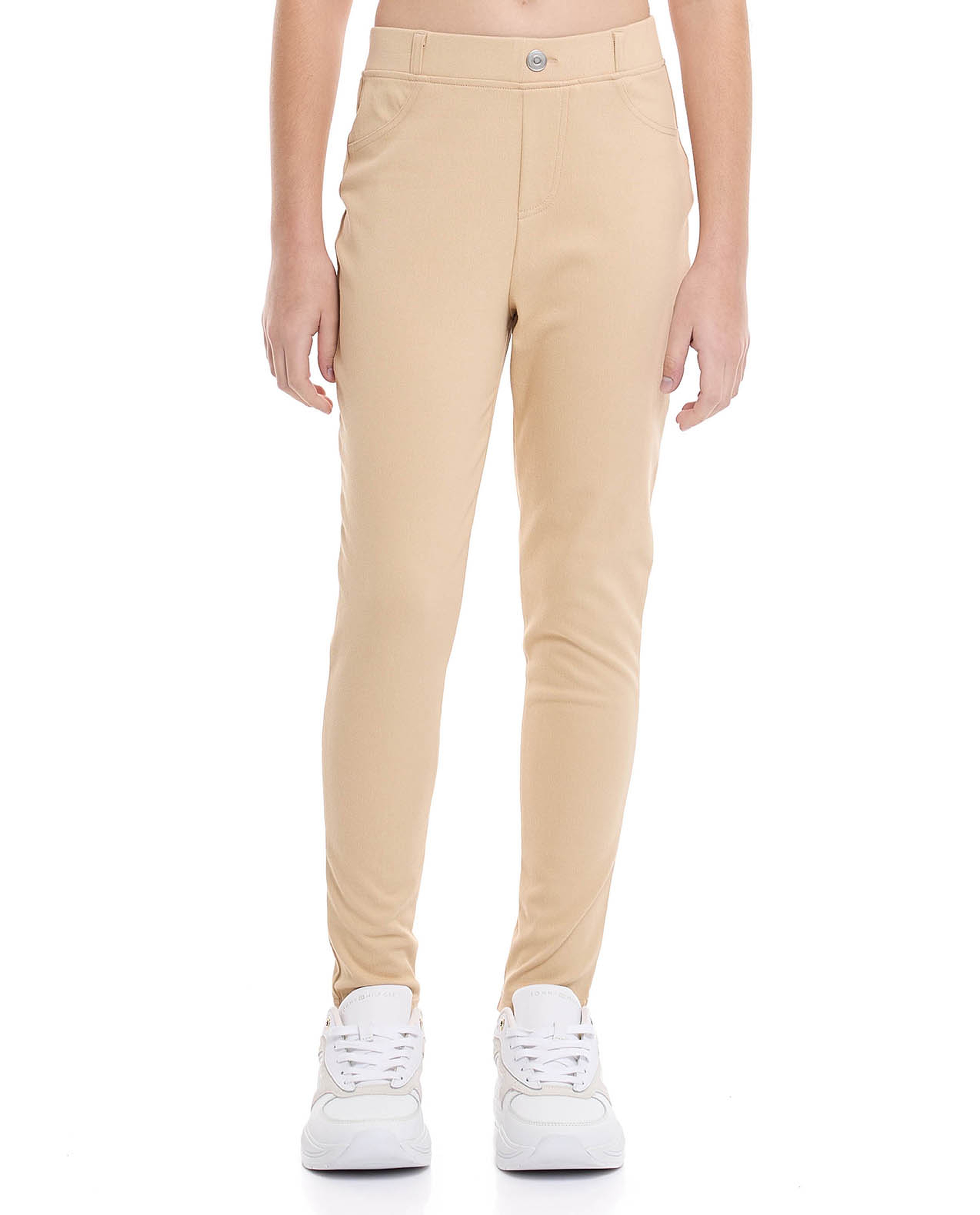 Solid Skinny Fit Pants with Elastic Waist