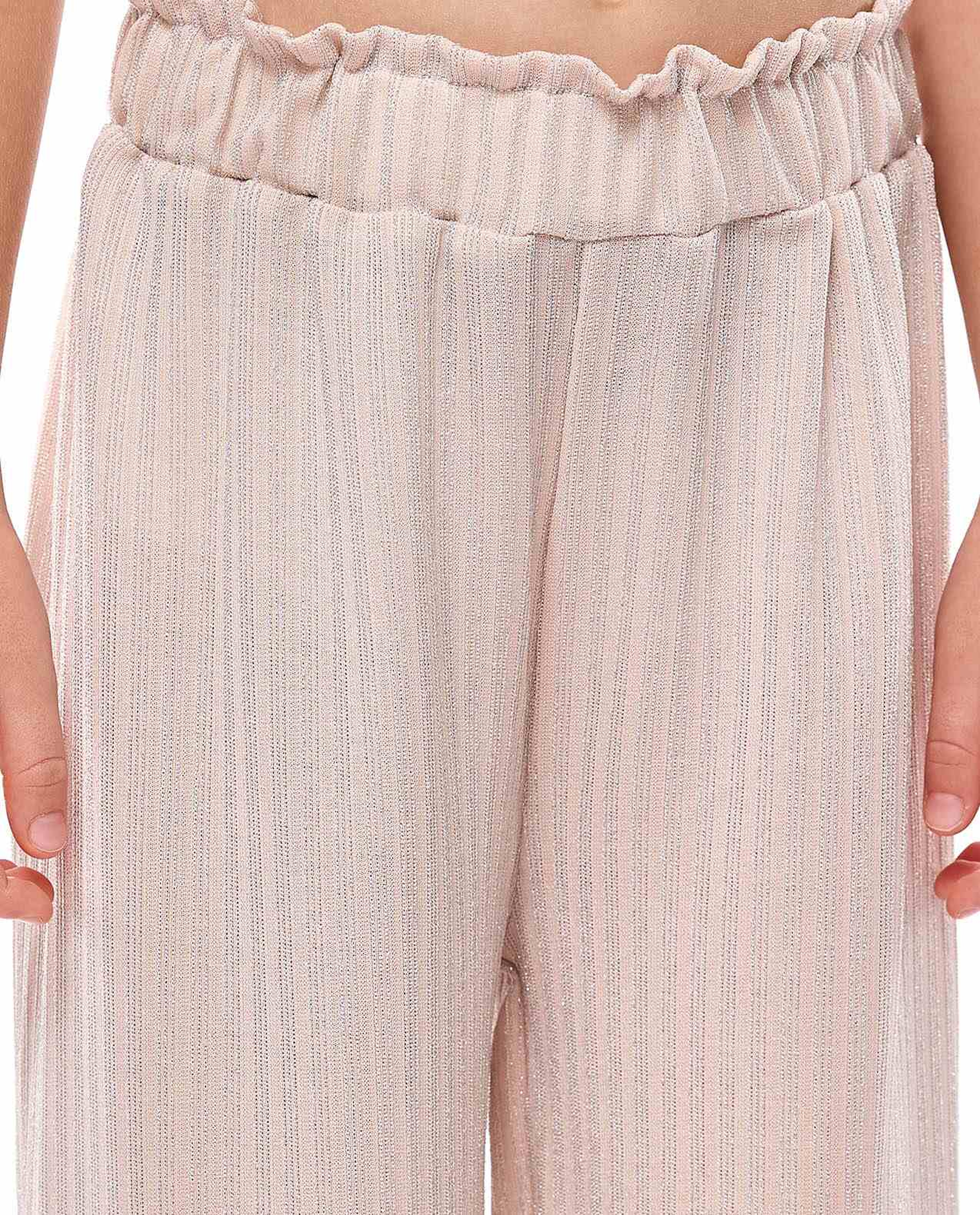 Textured Clothing Set with Crew Neck and Ruched Sleeves