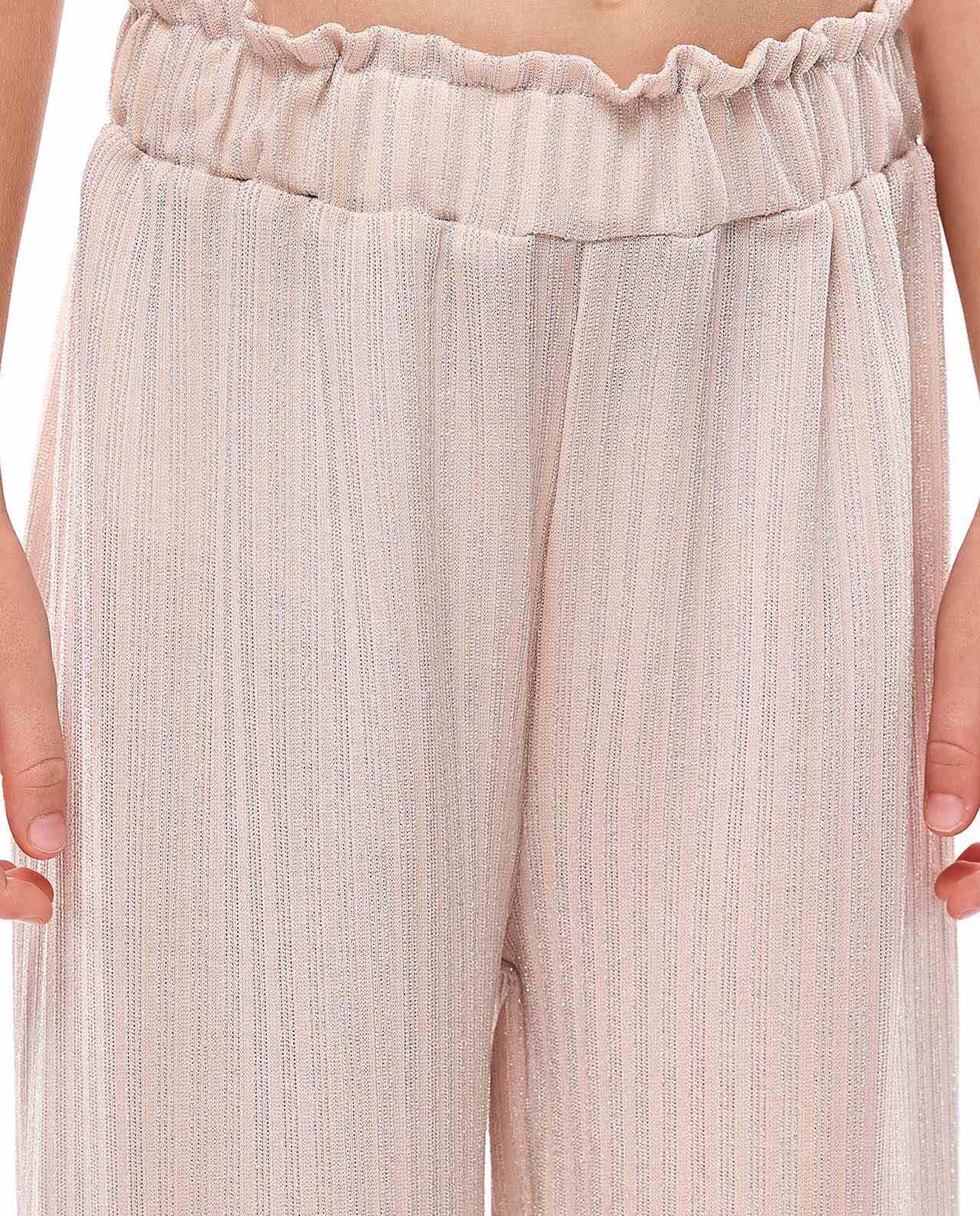 Textured Clothing Set with Crew Neck and Ruched Sleeves