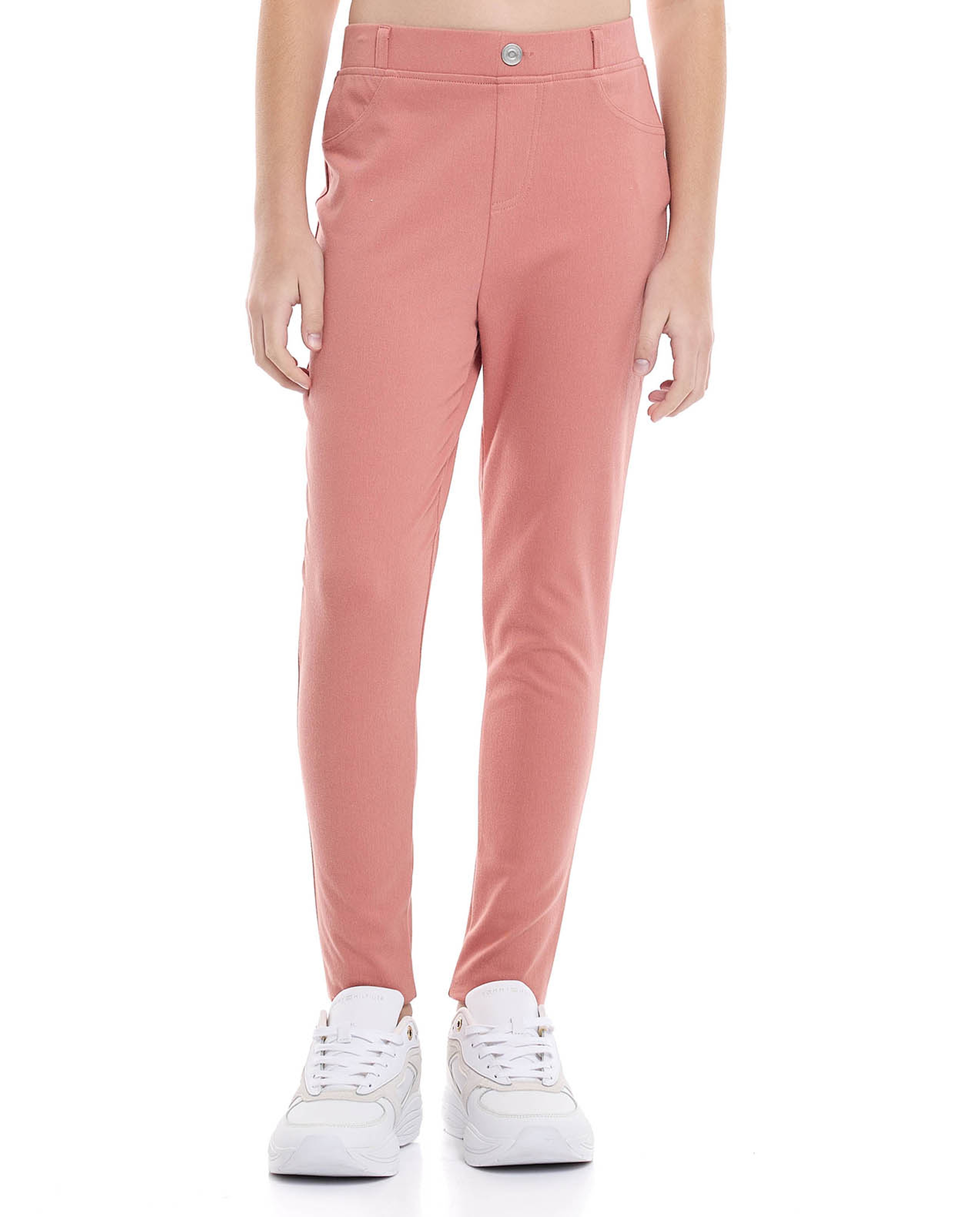 Solid Skinny Fit Pants with Elastic Waist