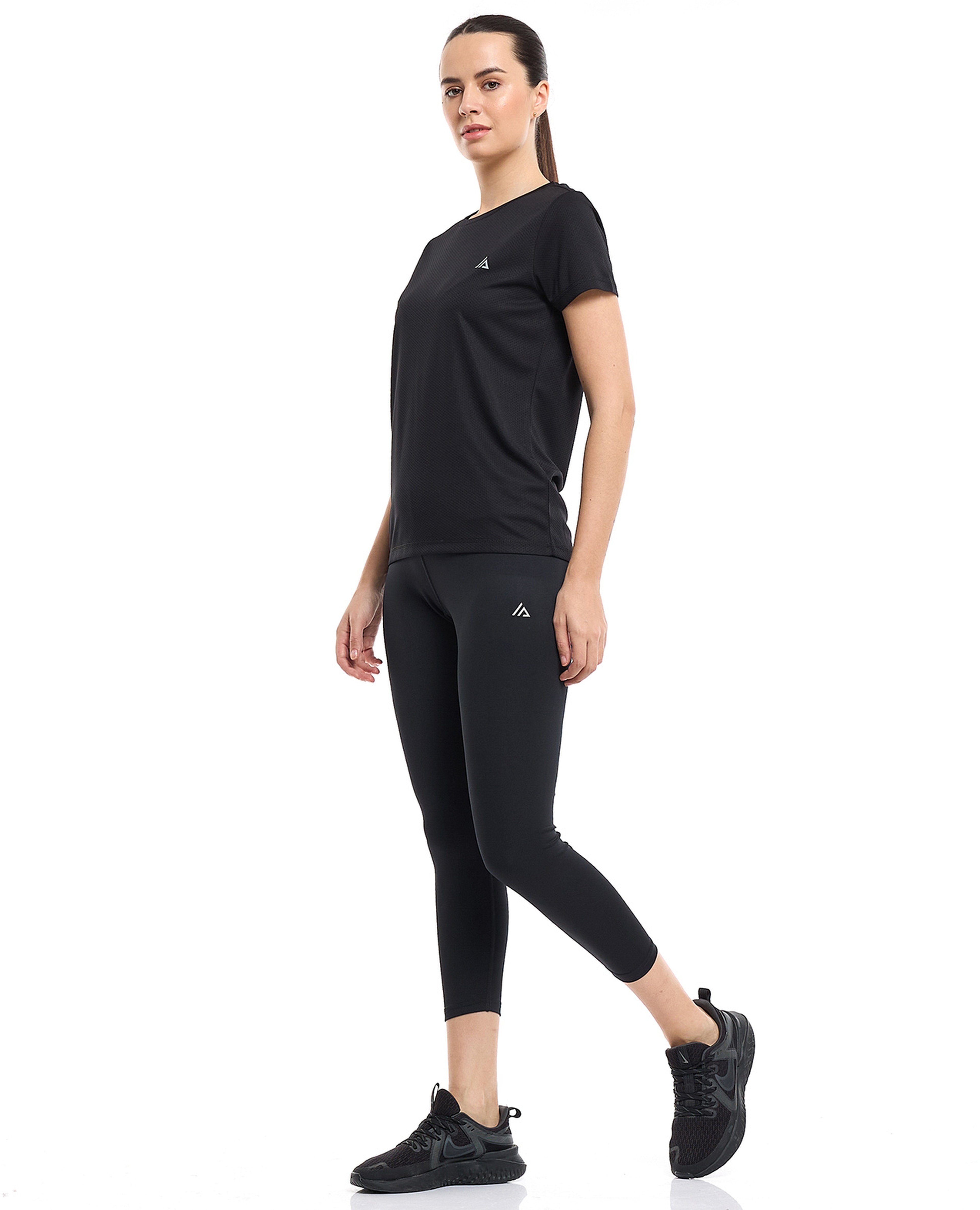 Solid Active Cropped Leggings with Elastic Waist