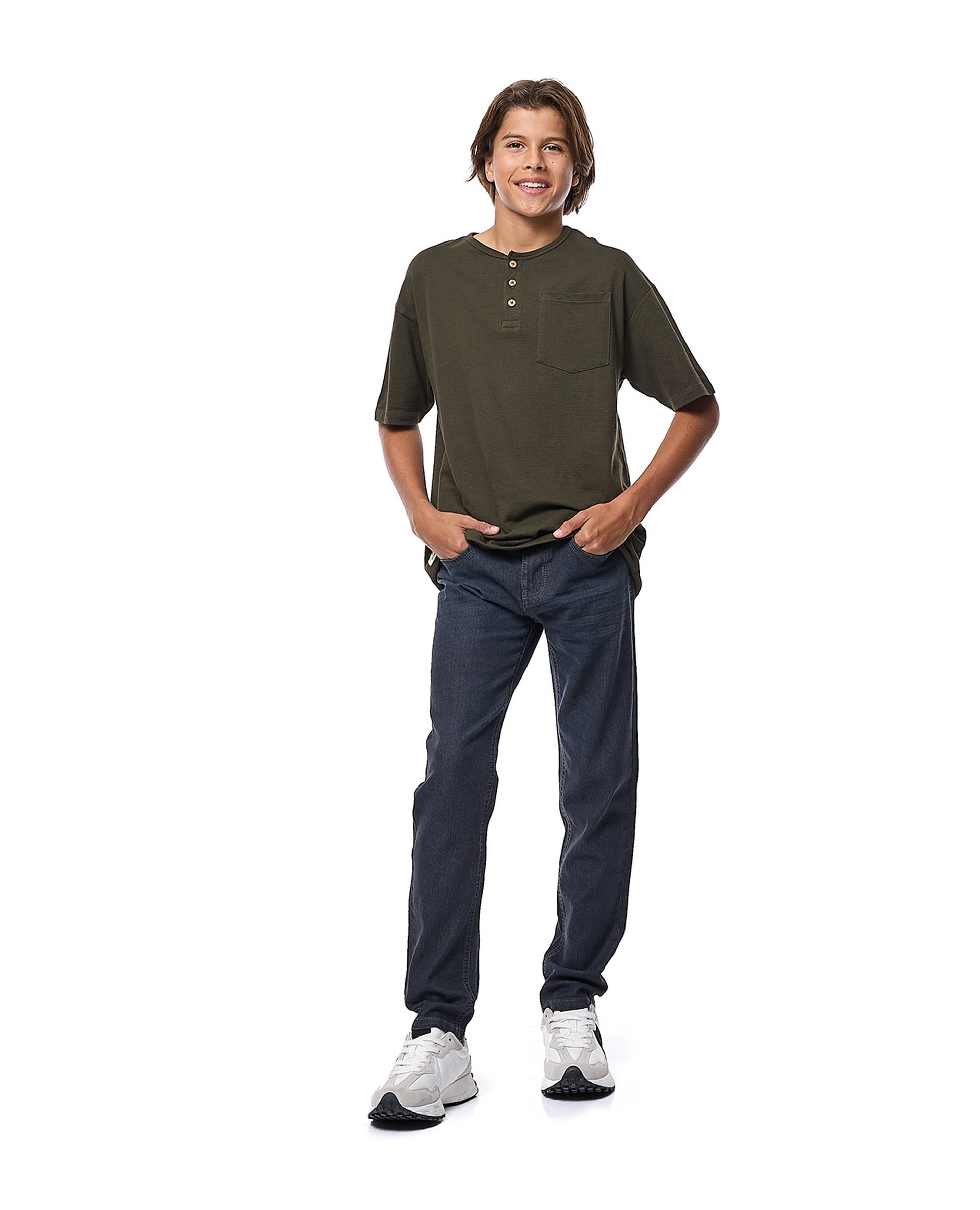 Washed Slim Fit Jeans with Button Closure