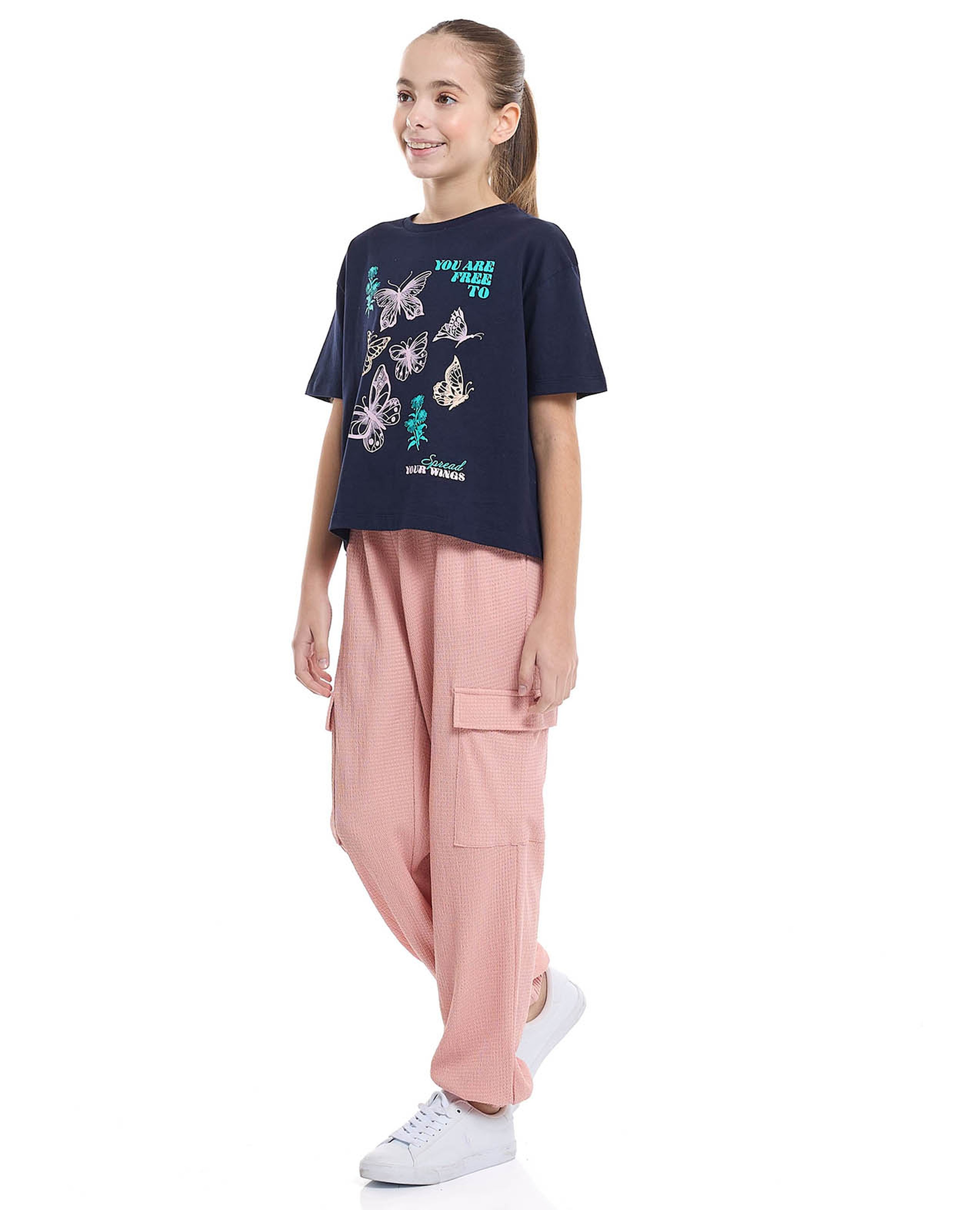 بنطال كارغو مخطط بخصر مرن