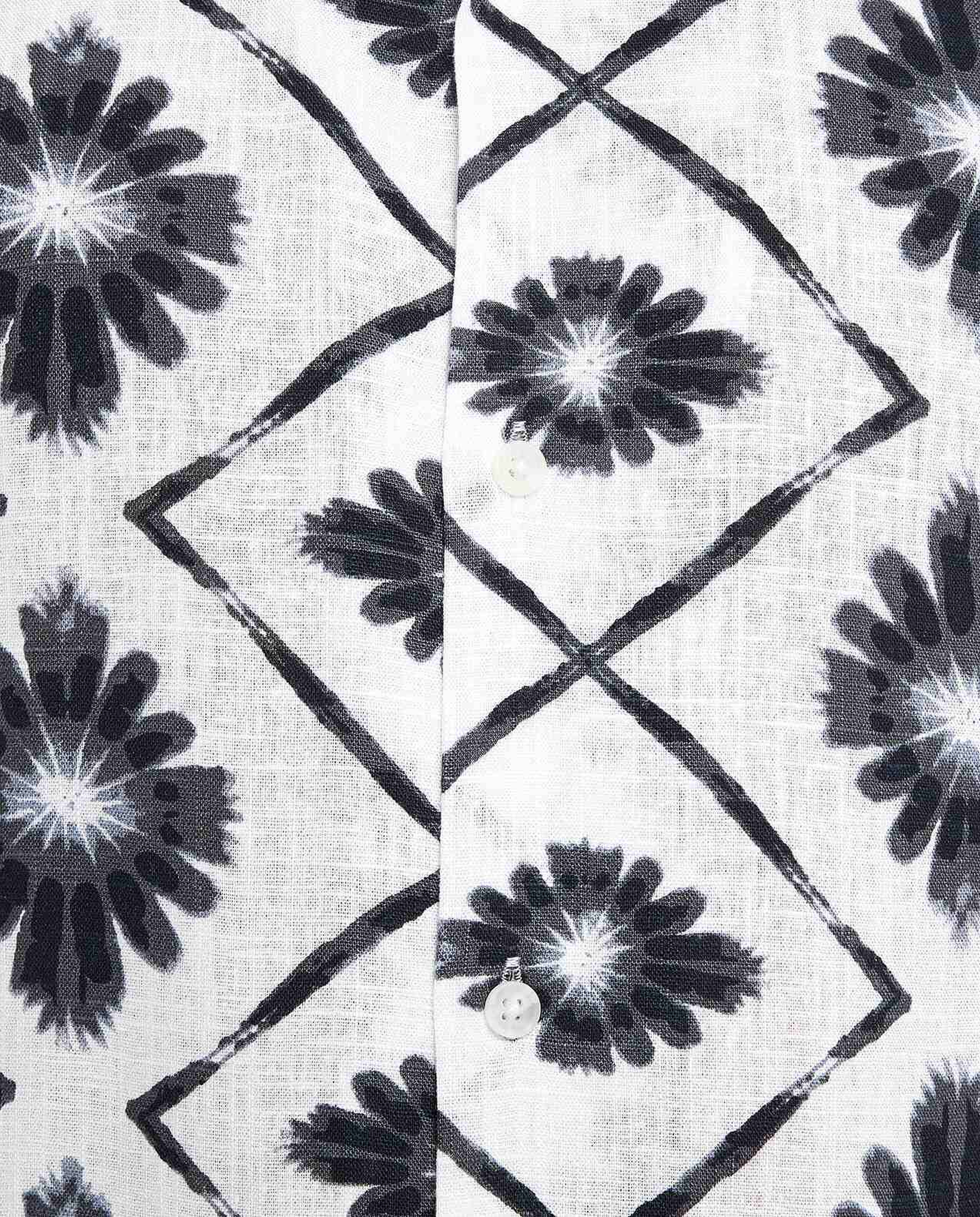 Printed Shirt with Revere Collar and Short Sleeves