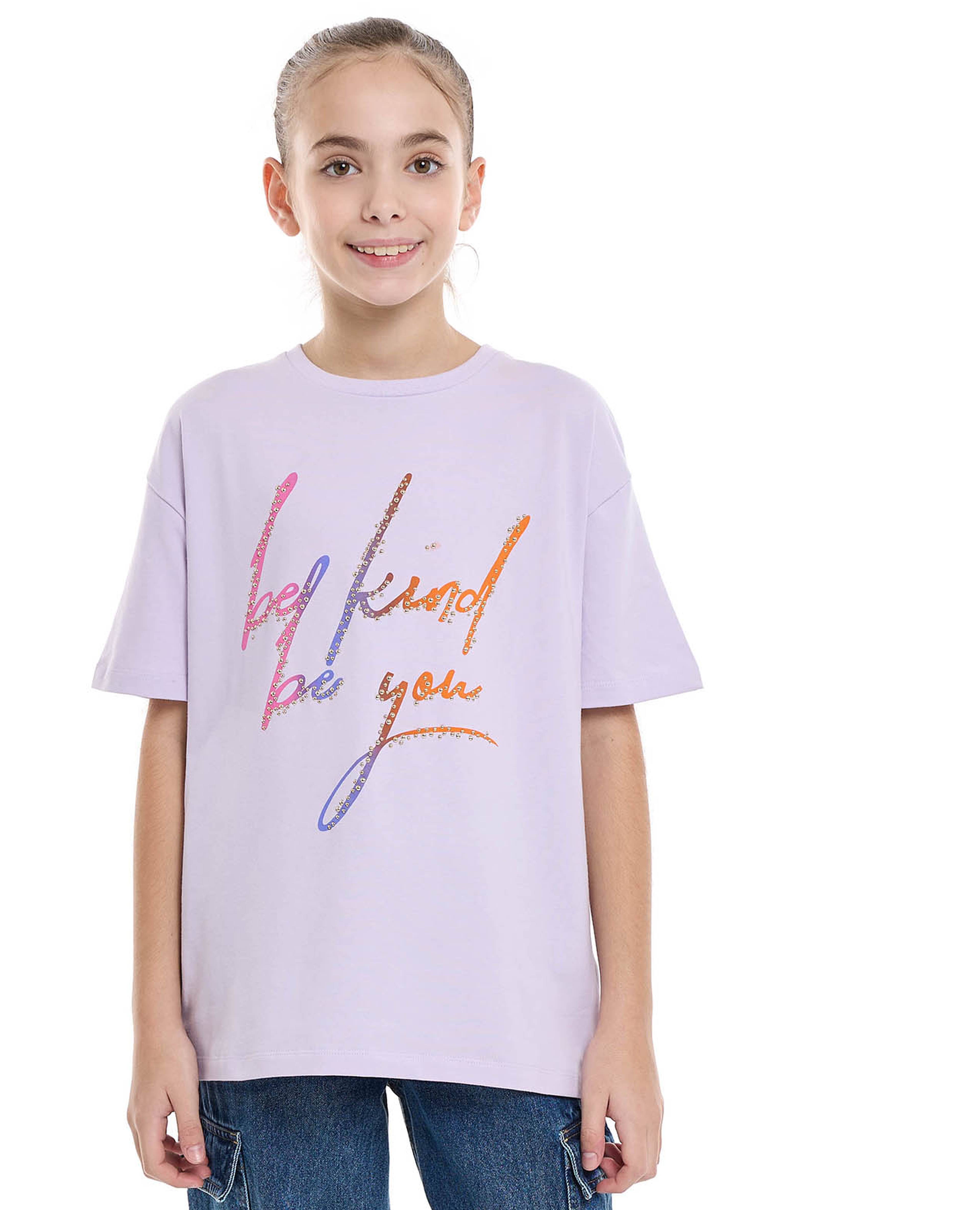 تيشيرت بطبعة وياقة عالية وأكمام قصيرة