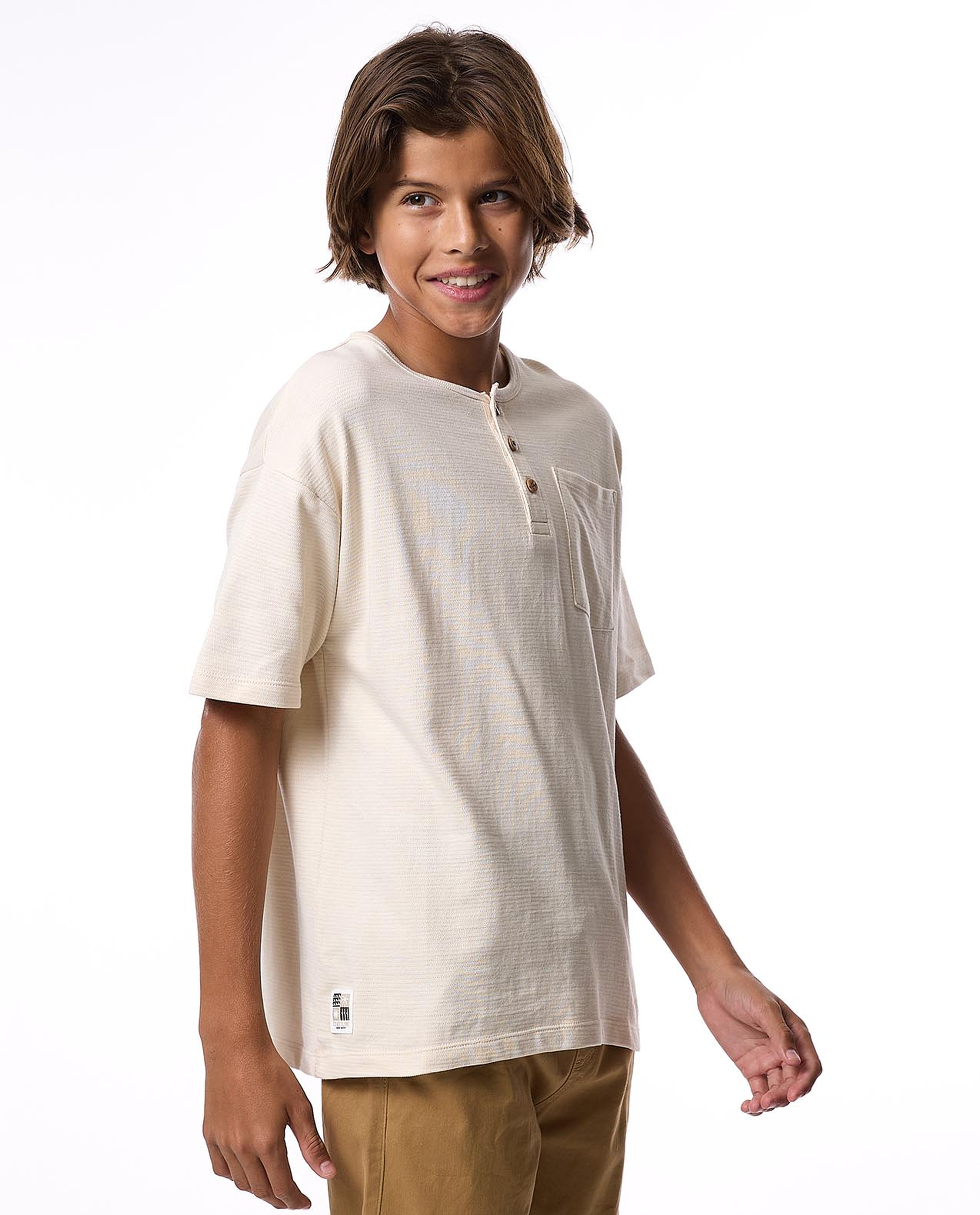 Textured T-Shirt with Crew Neck and Short Sleeves
