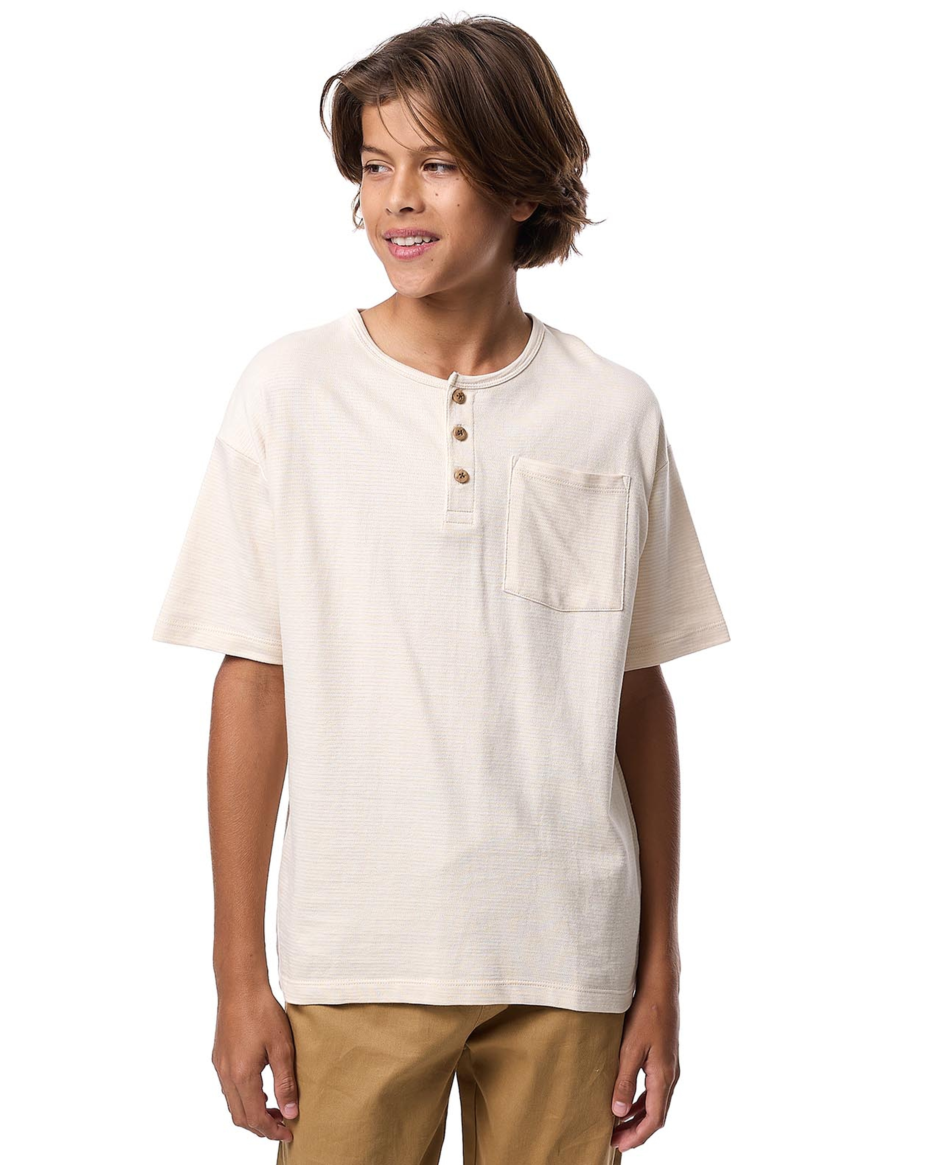 Textured T-Shirt with Crew Neck and Short Sleeves