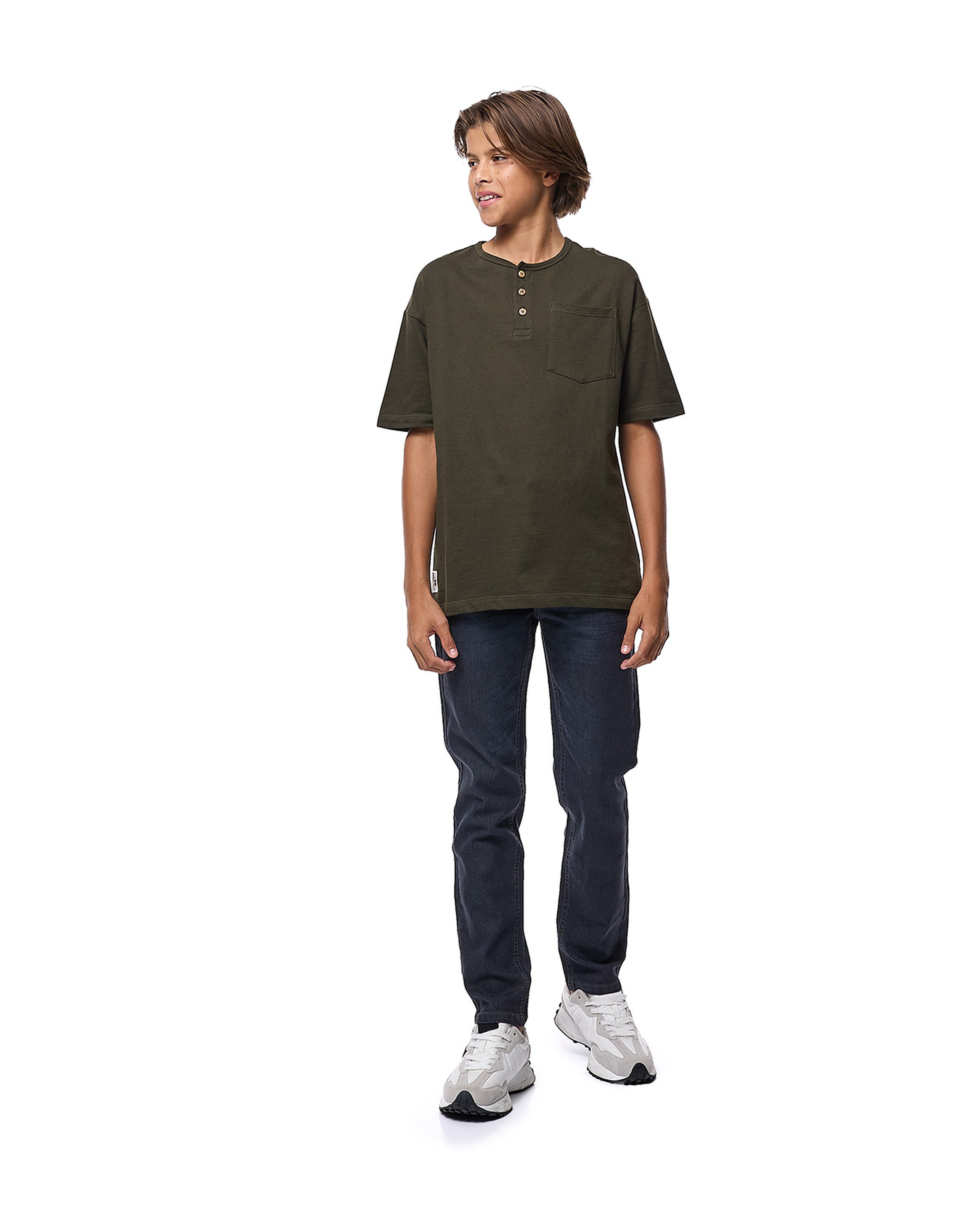 Textured T-Shirt with Crew Neck and Short Sleeves