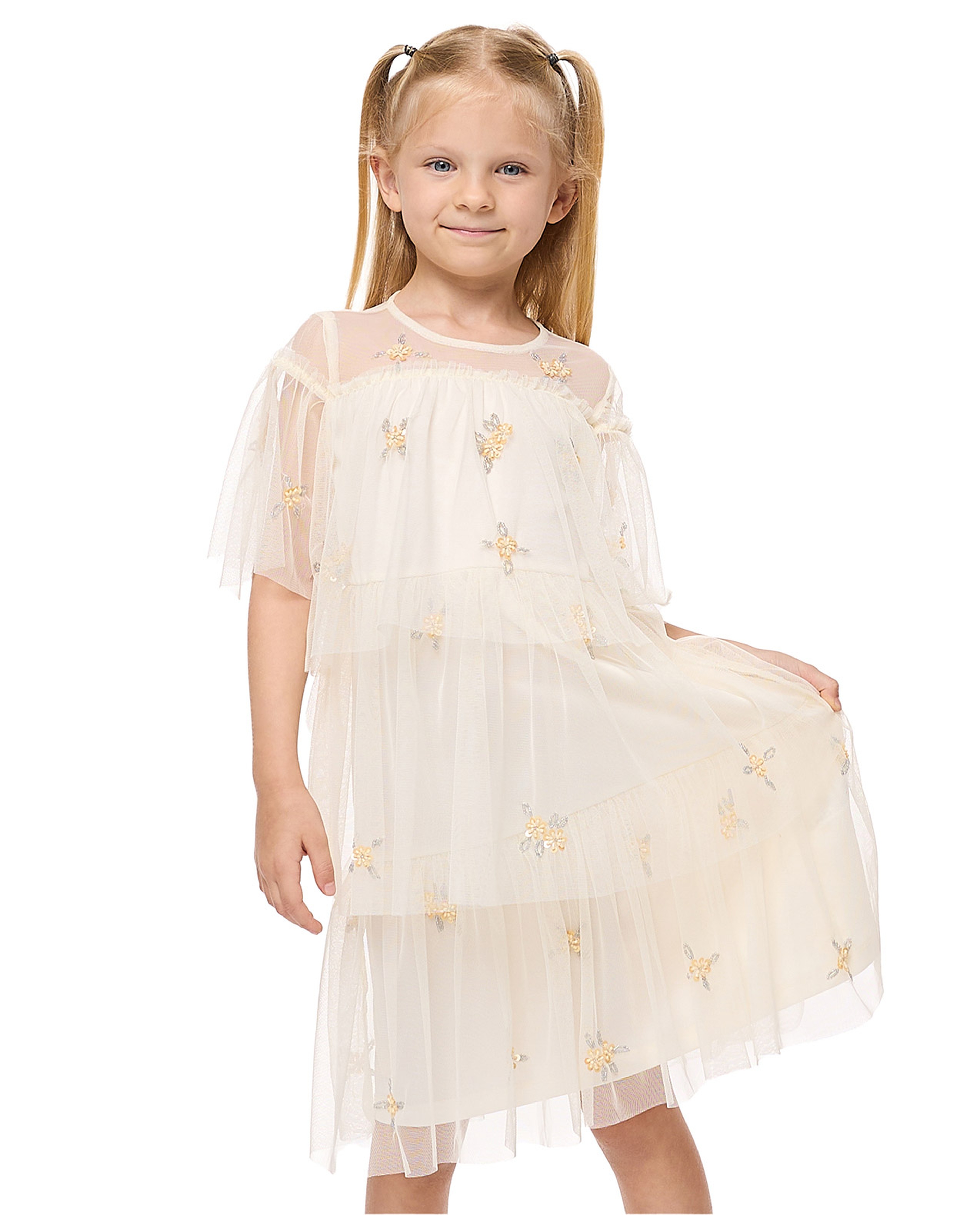 Sequined Layered Dress with Crew Neck and Short Sleeves