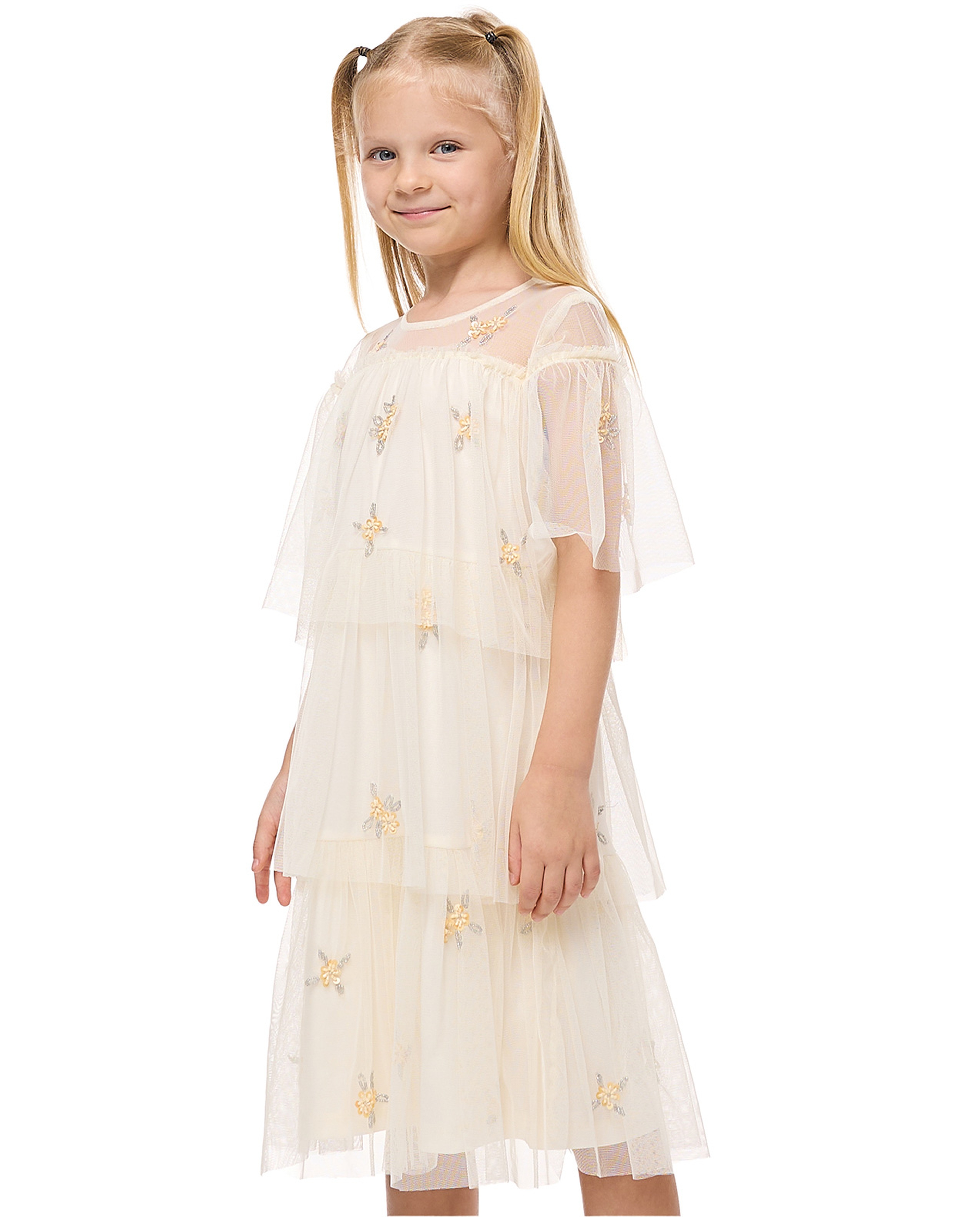 Sequined Layered Dress with Crew Neck and Short Sleeves