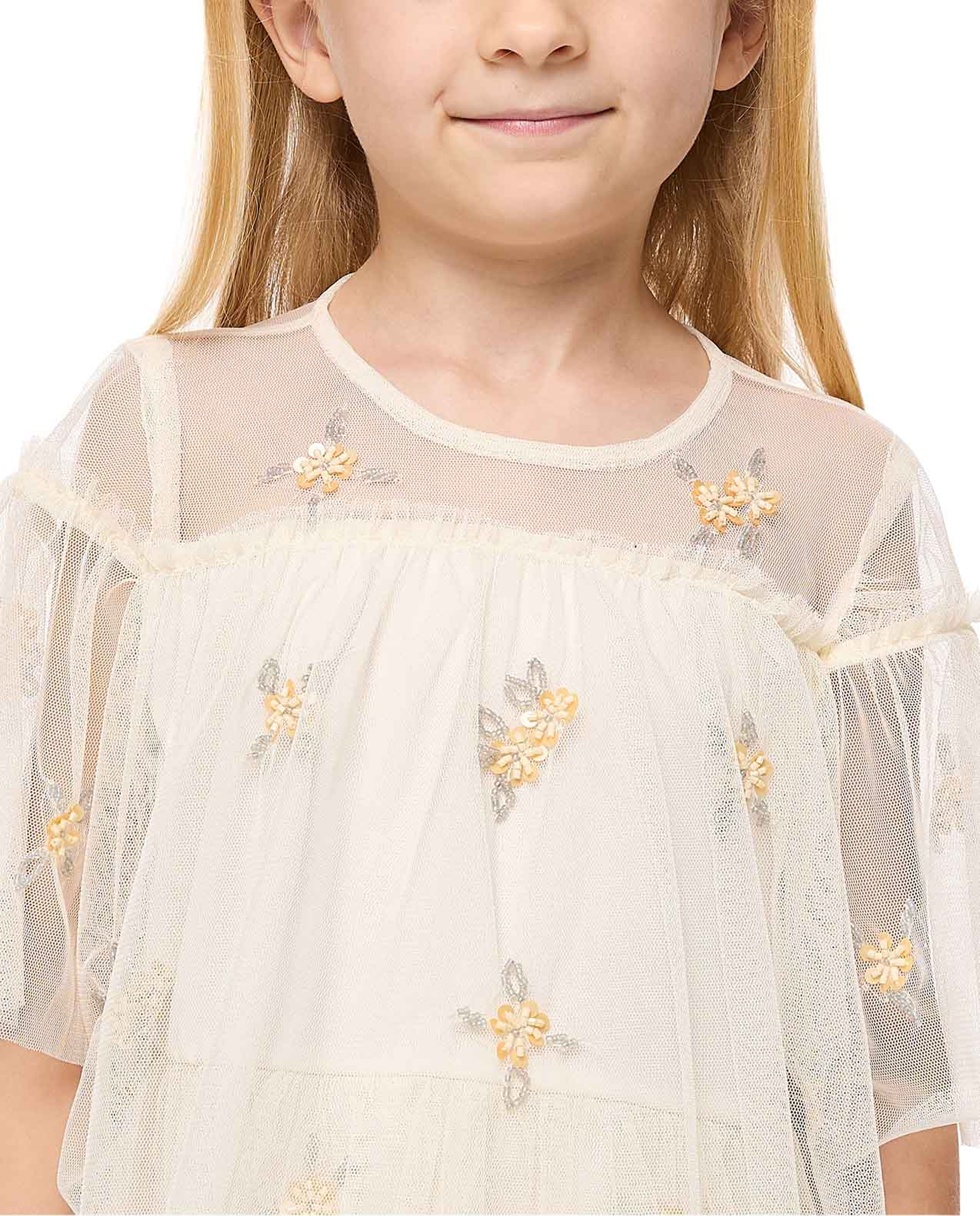 Sequined Layered Dress with Crew Neck and Short Sleeves