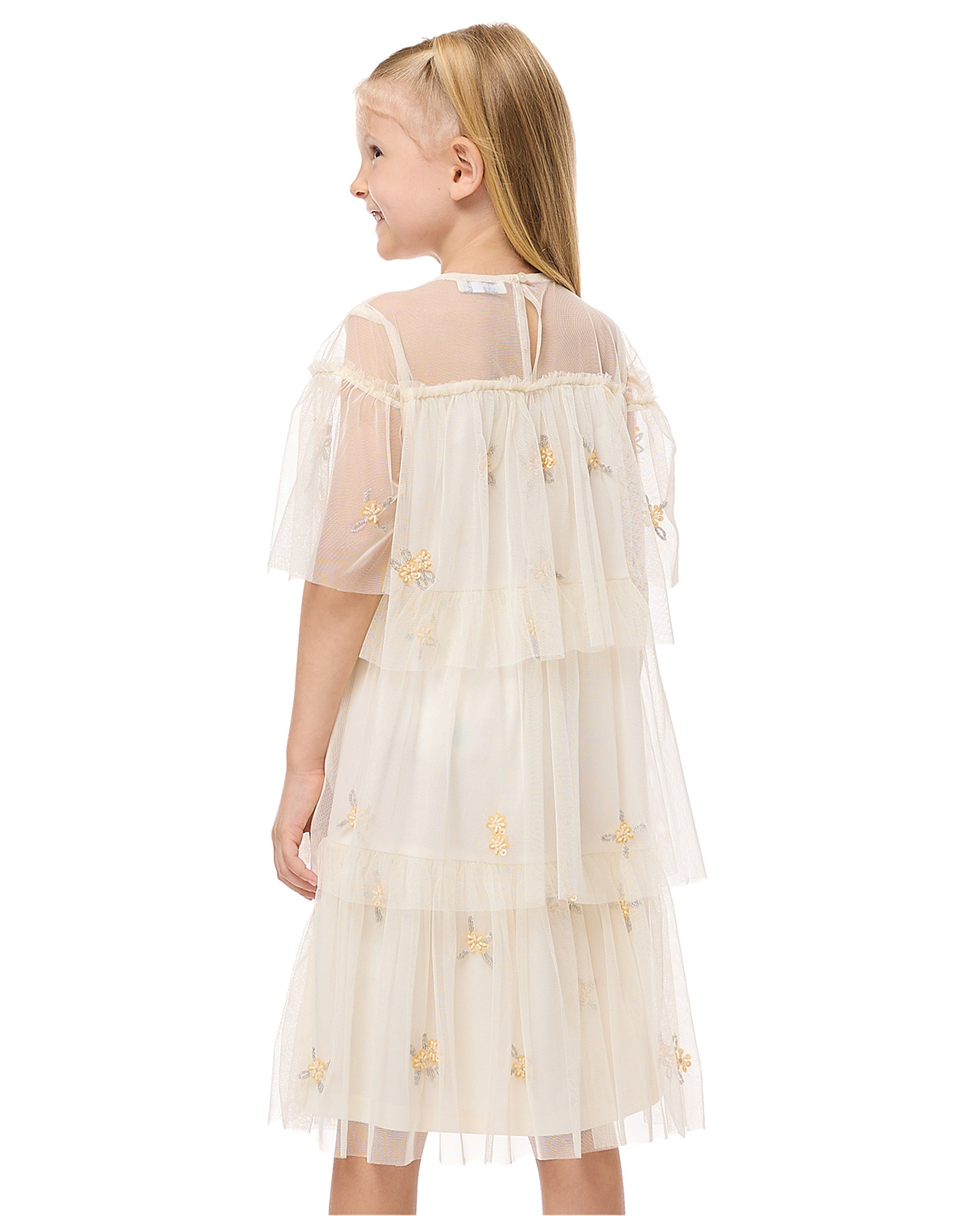 Sequined Layered Dress with Crew Neck and Short Sleeves