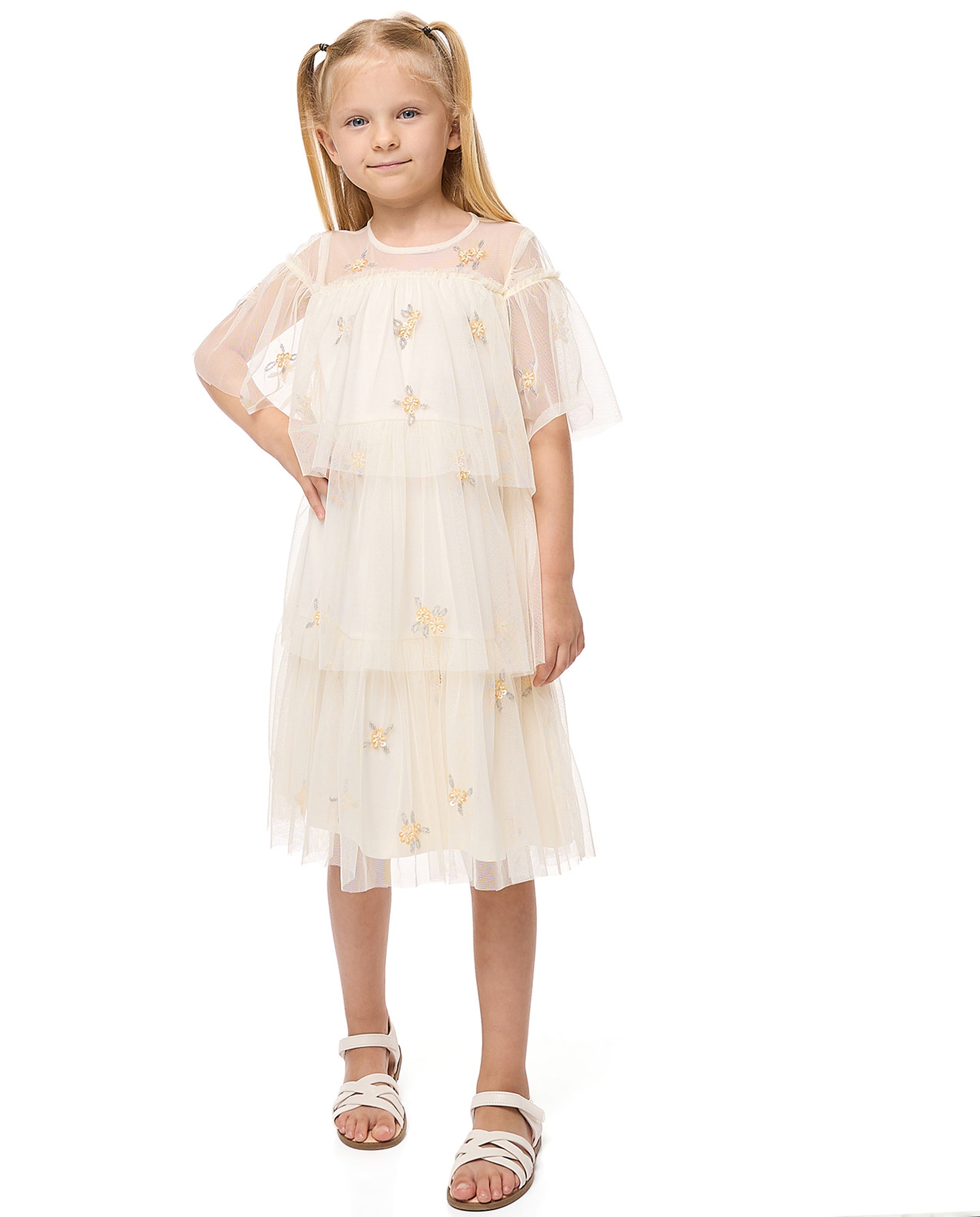 Sequined Layered Dress with Crew Neck and Short Sleeves