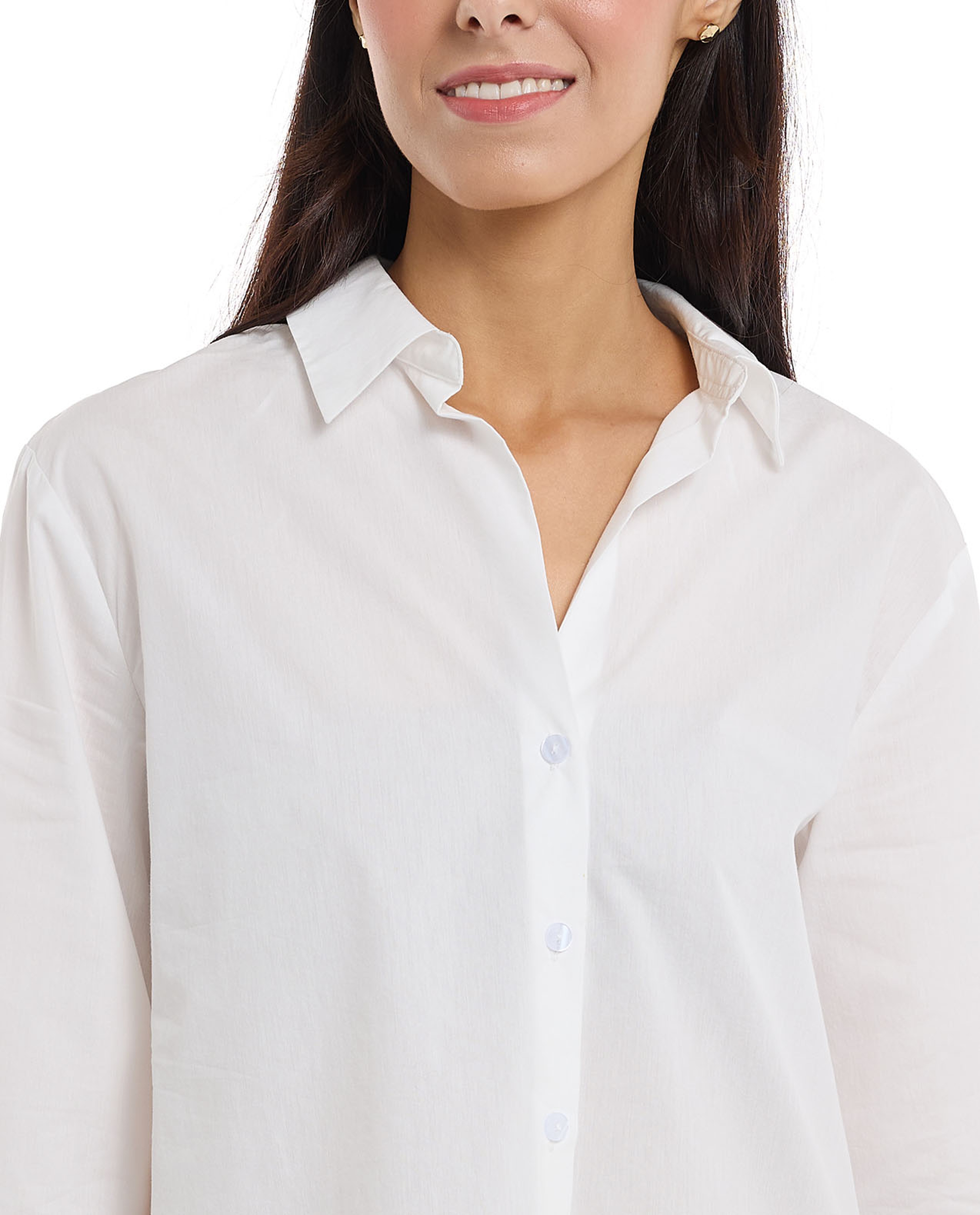 Solid Shirt with Spread Collar and Long Sleeves