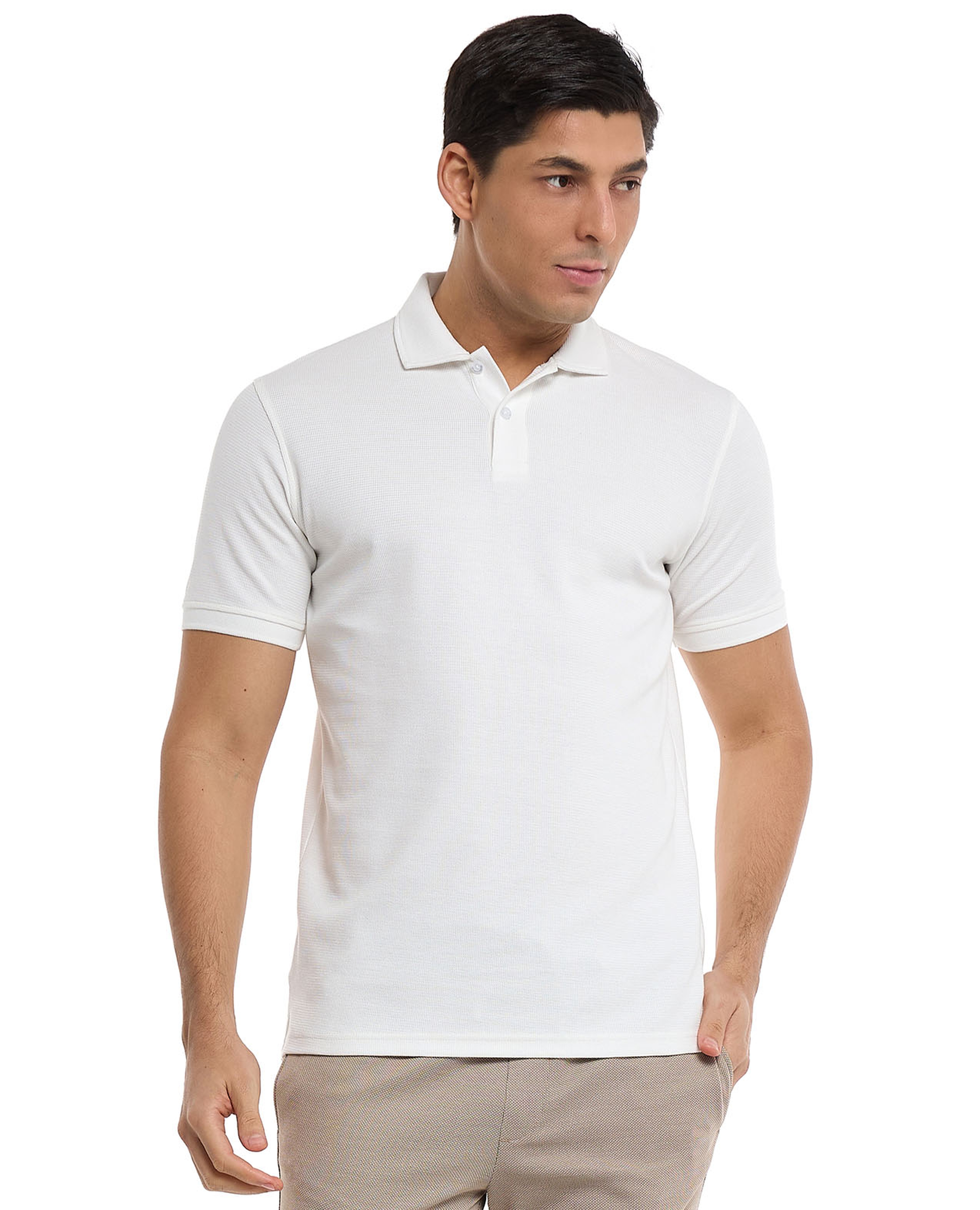 Textured Polo T-Shirt with Short Sleeves