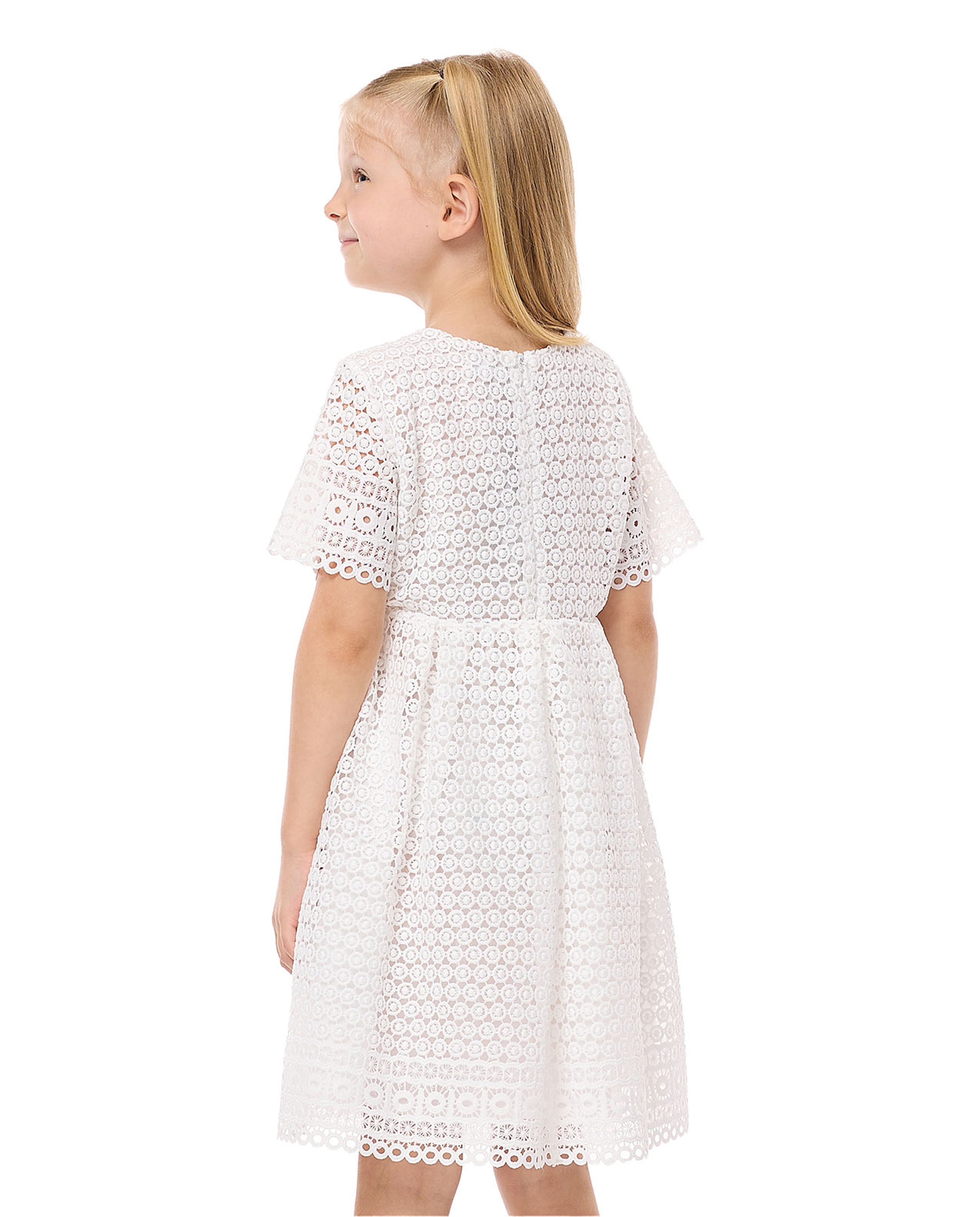 Lace Flared Dress with Crew Neck and Short Sleeves