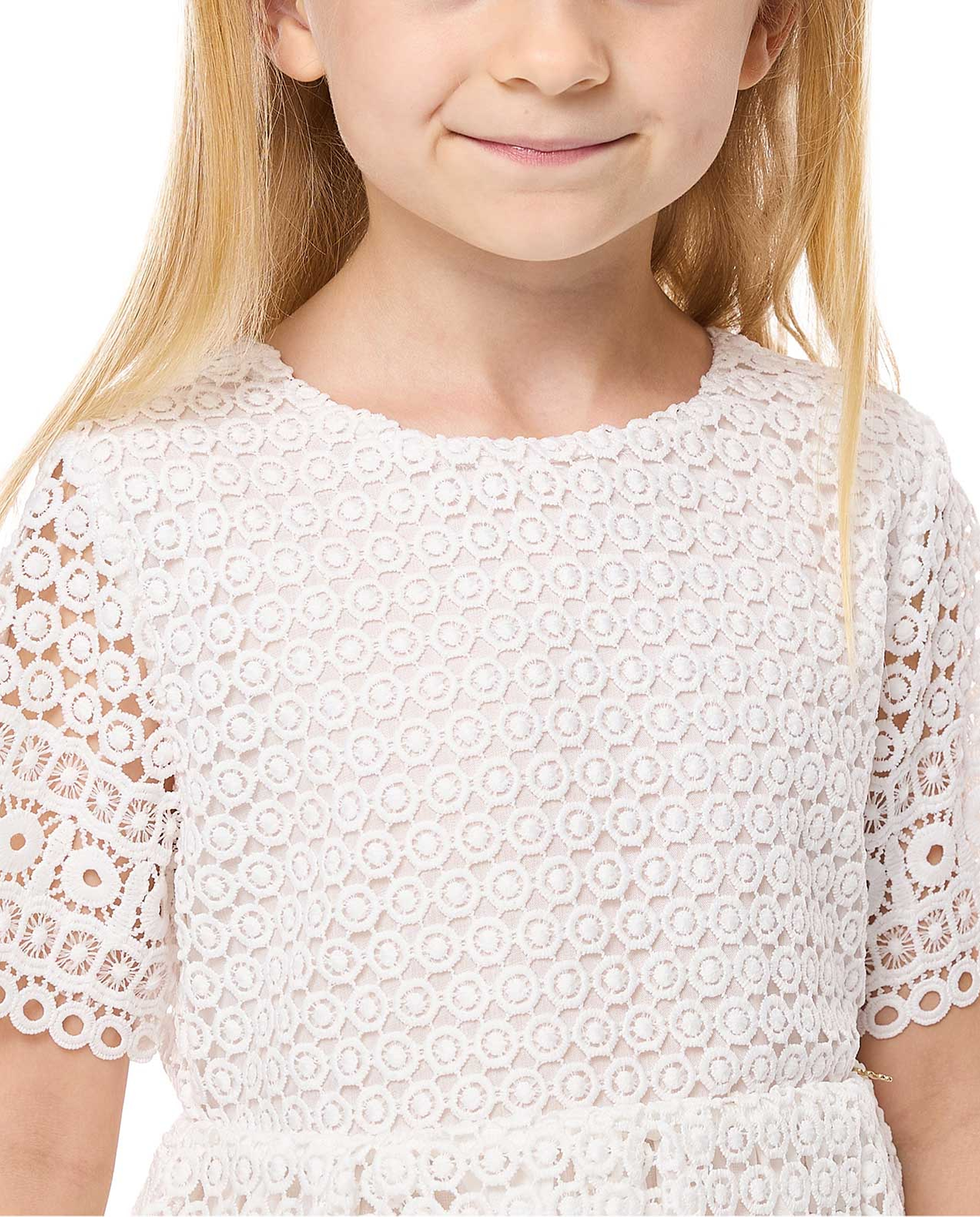 Lace Flared Dress with Crew Neck and Short Sleeves