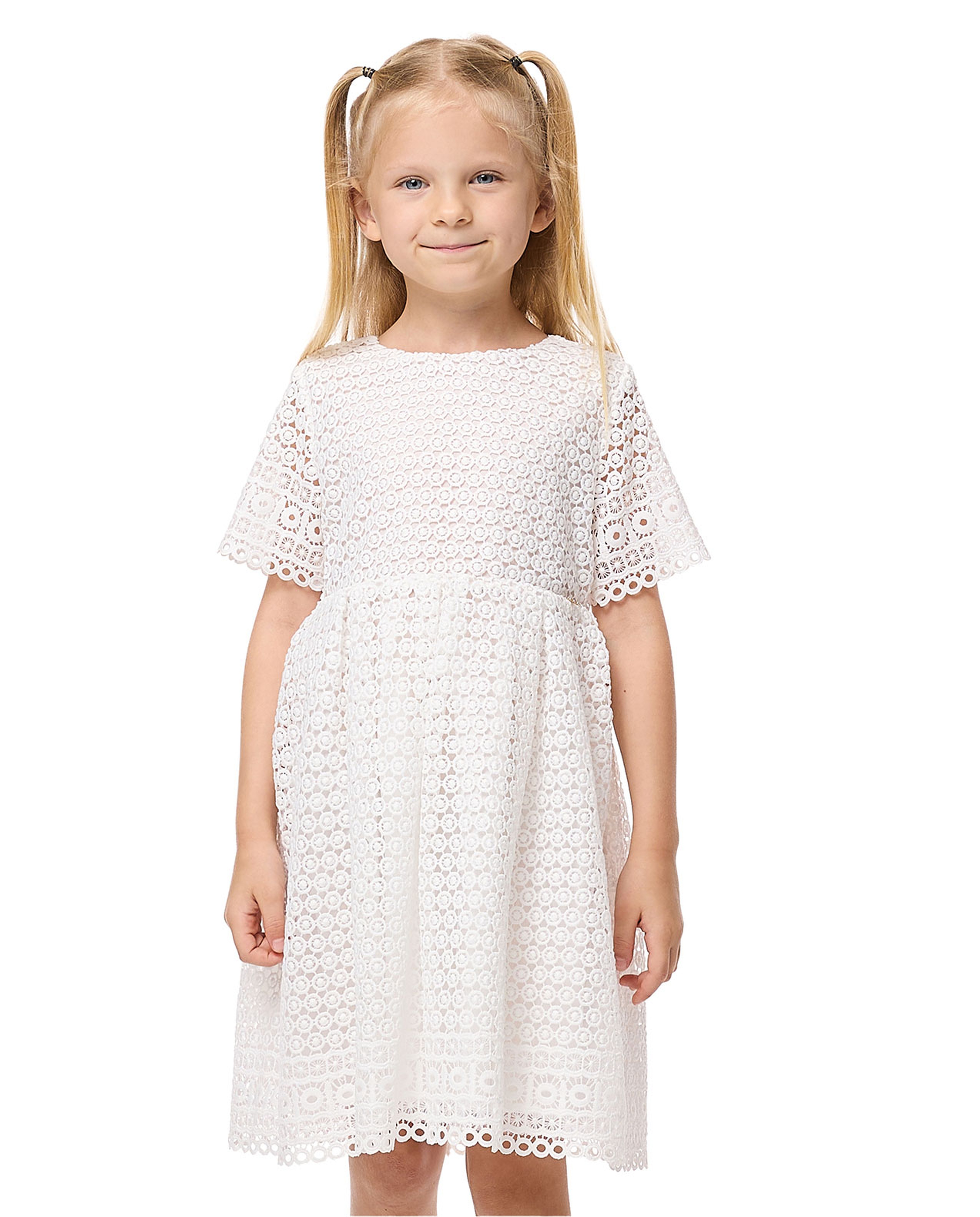 Lace Flared Dress with Crew Neck and Short Sleeves