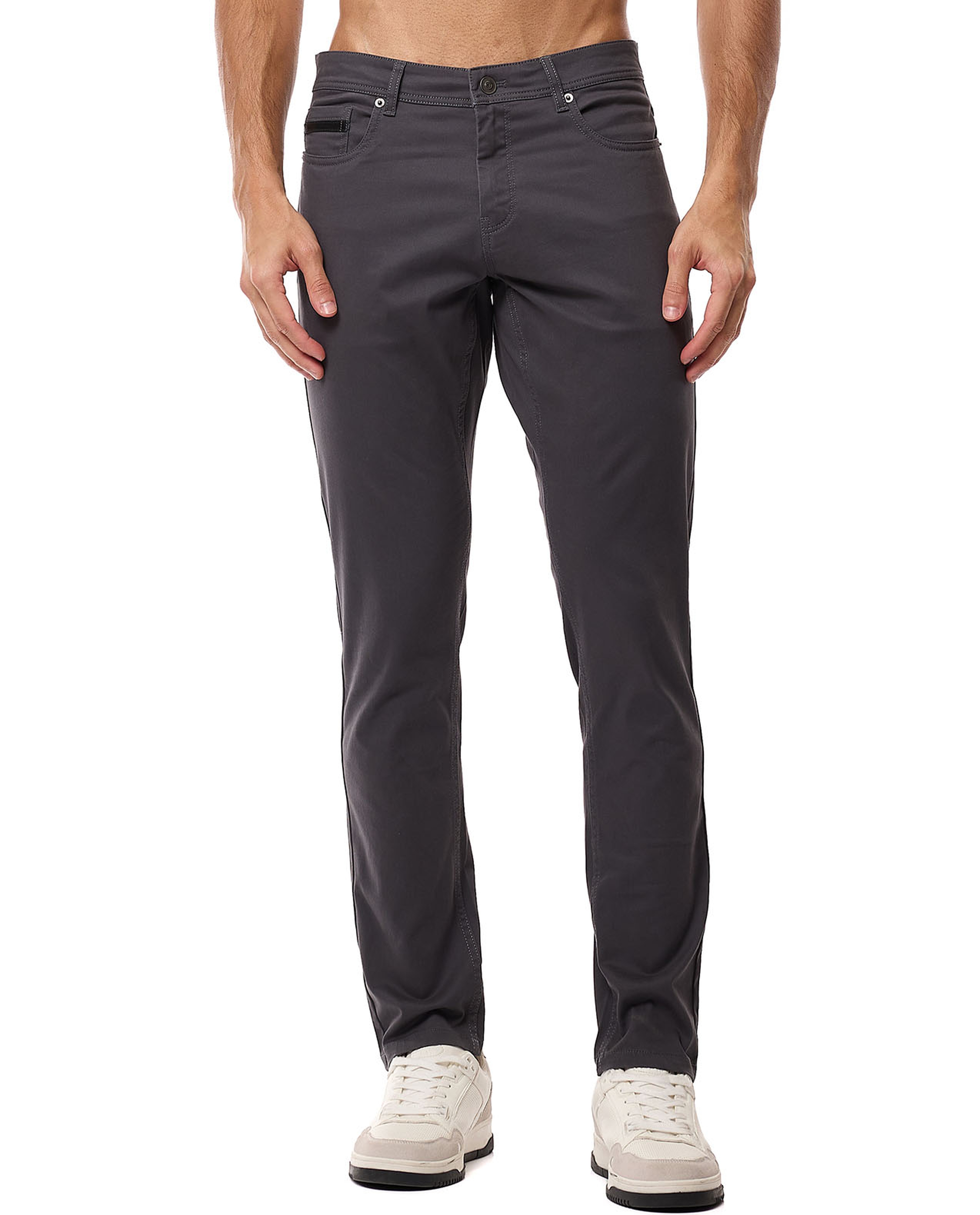 Solid Slim Fit Trousers with Button Closure