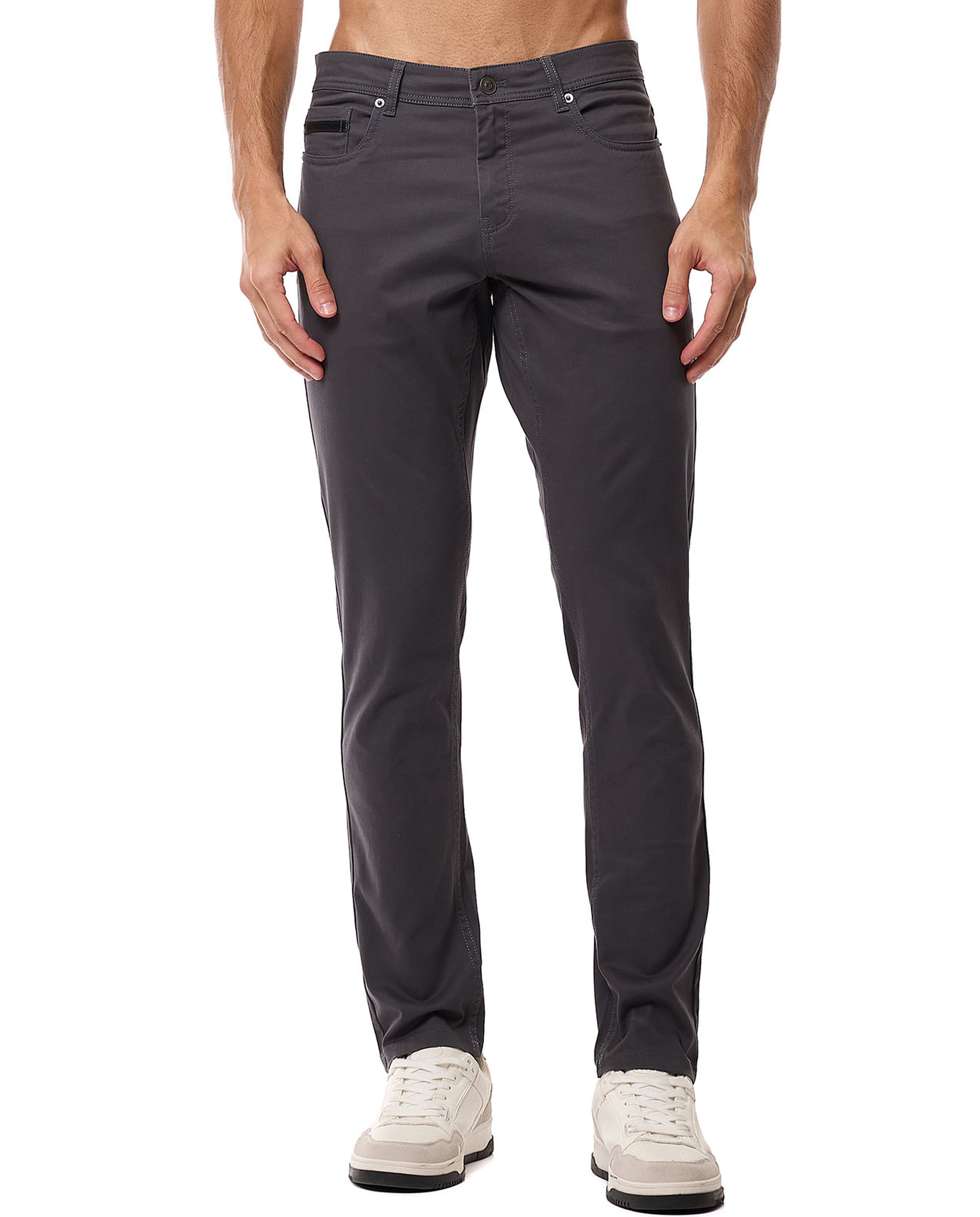 Solid Slim Fit Trousers with Button Closure