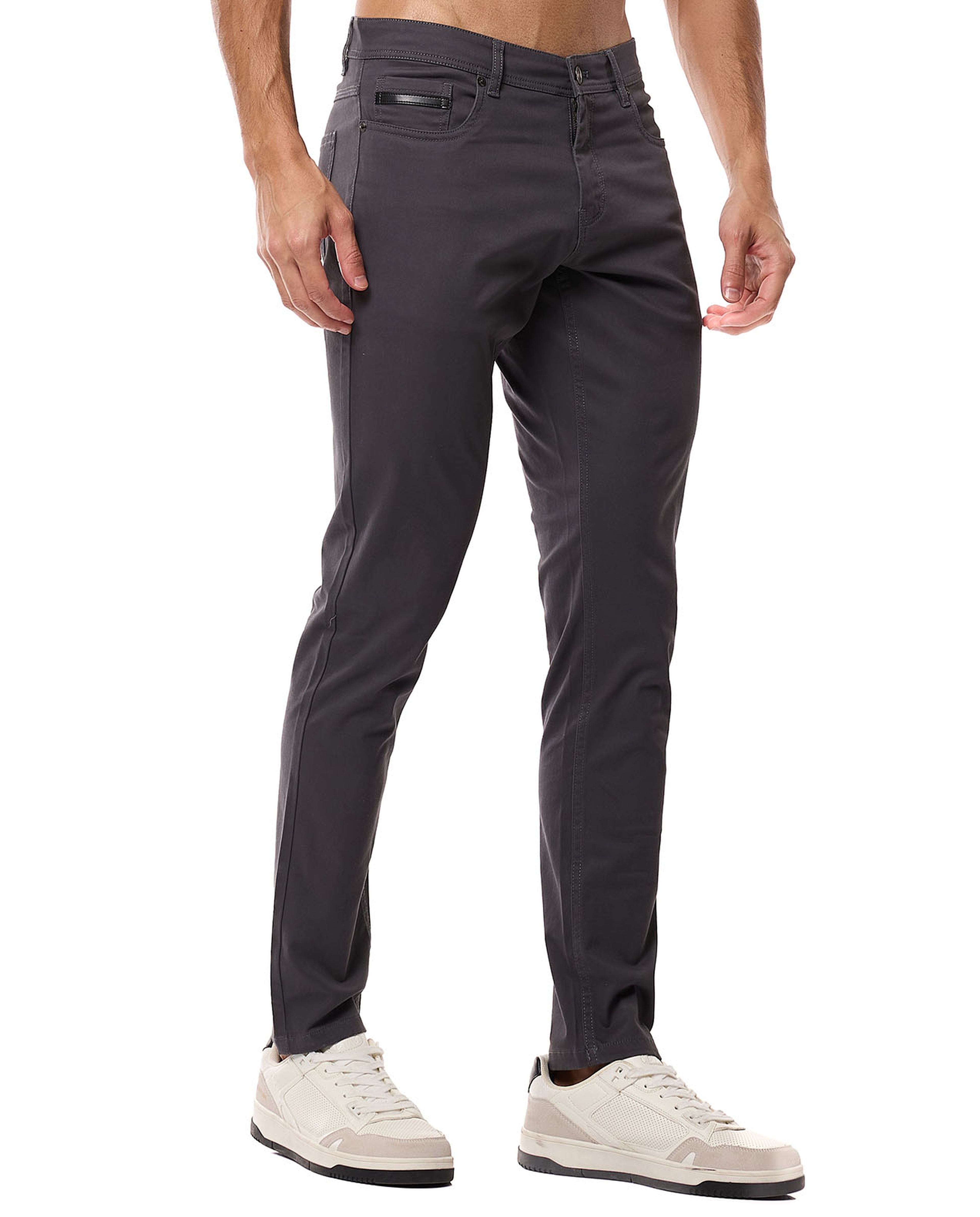 Solid Slim Fit Trousers with Button Closure