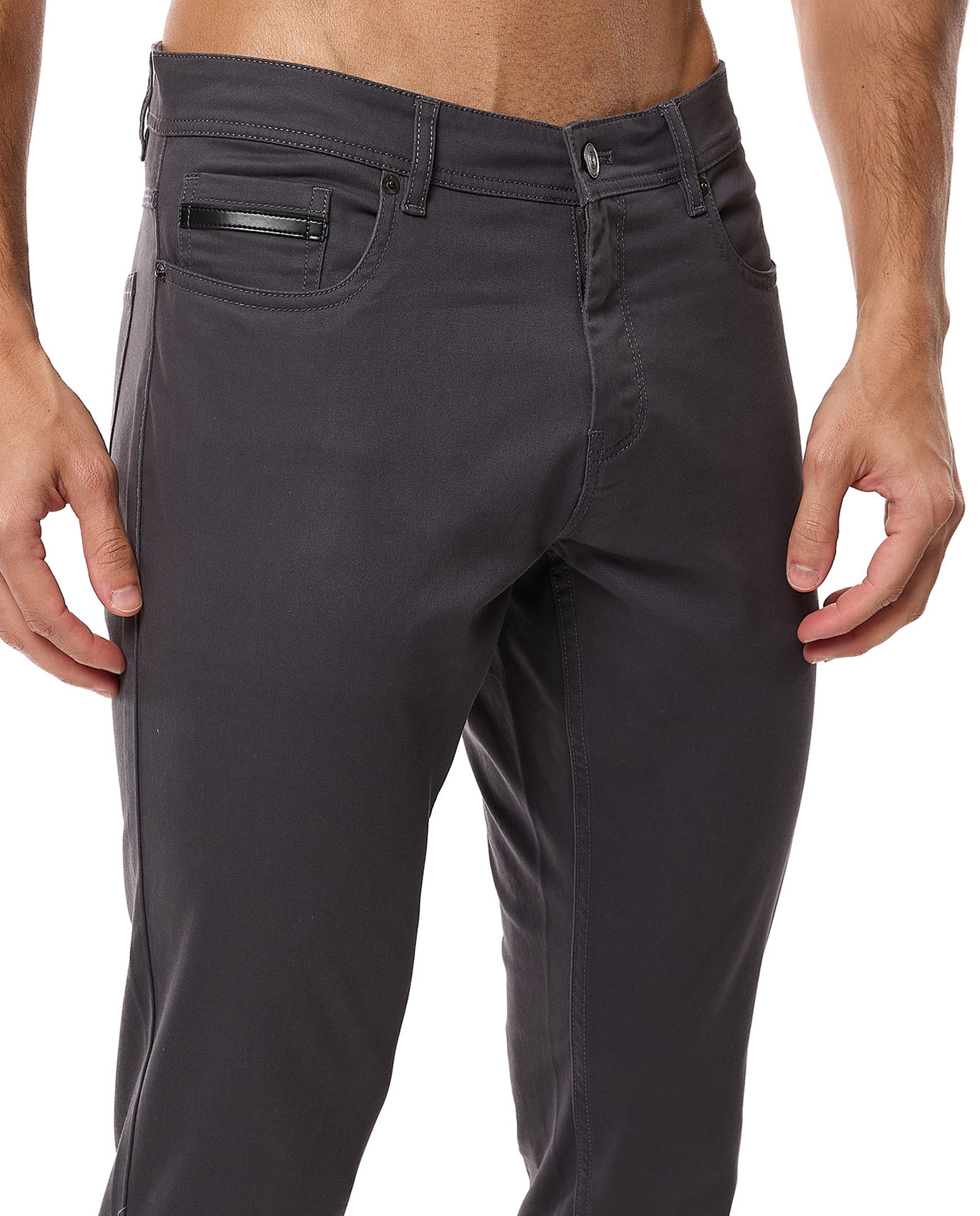 Solid Slim Fit Trousers with Button Closure